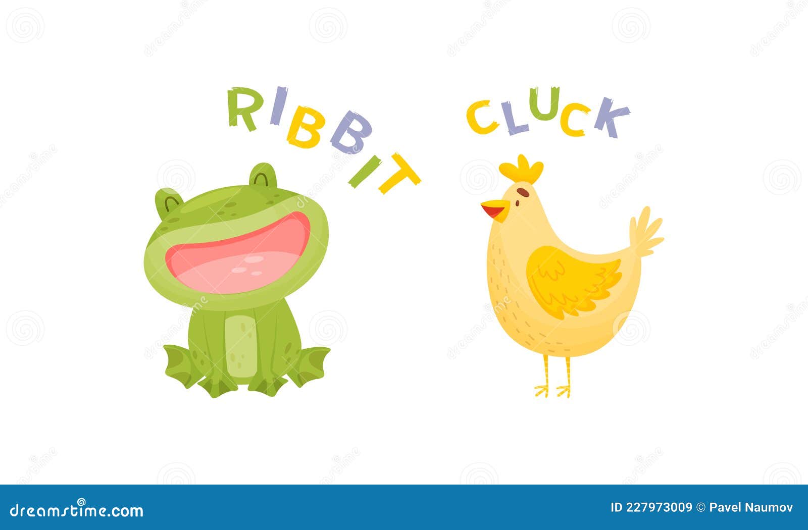 Cute Baby Animals Making Sounds Set. Frog and Hen Saying Ribbit and Cluck  Vector Illustration Stock Vector - Illustration of sound, vector: 227973009