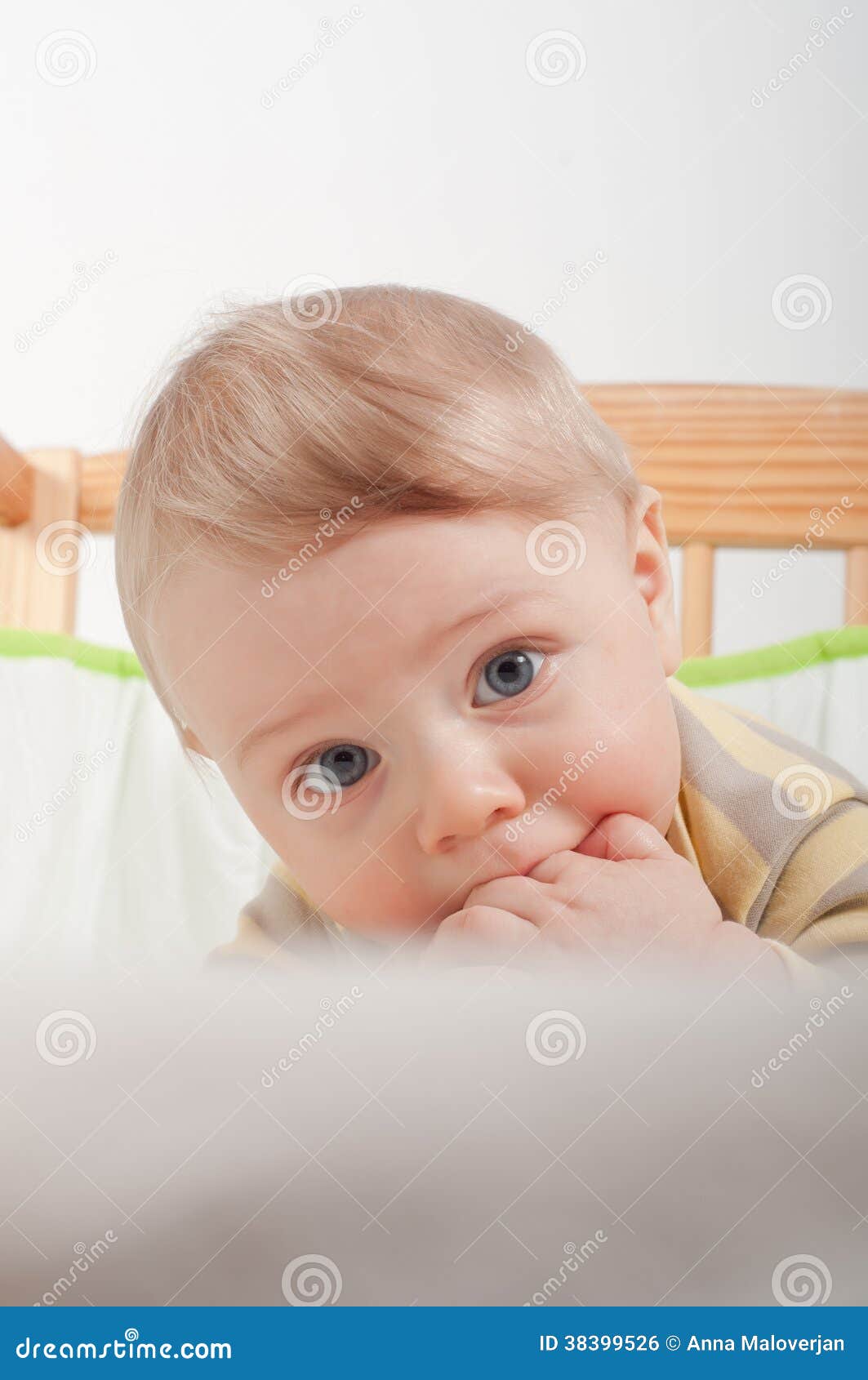Cute baby boy in cradle stock photo. Image of sweet, person 38399526