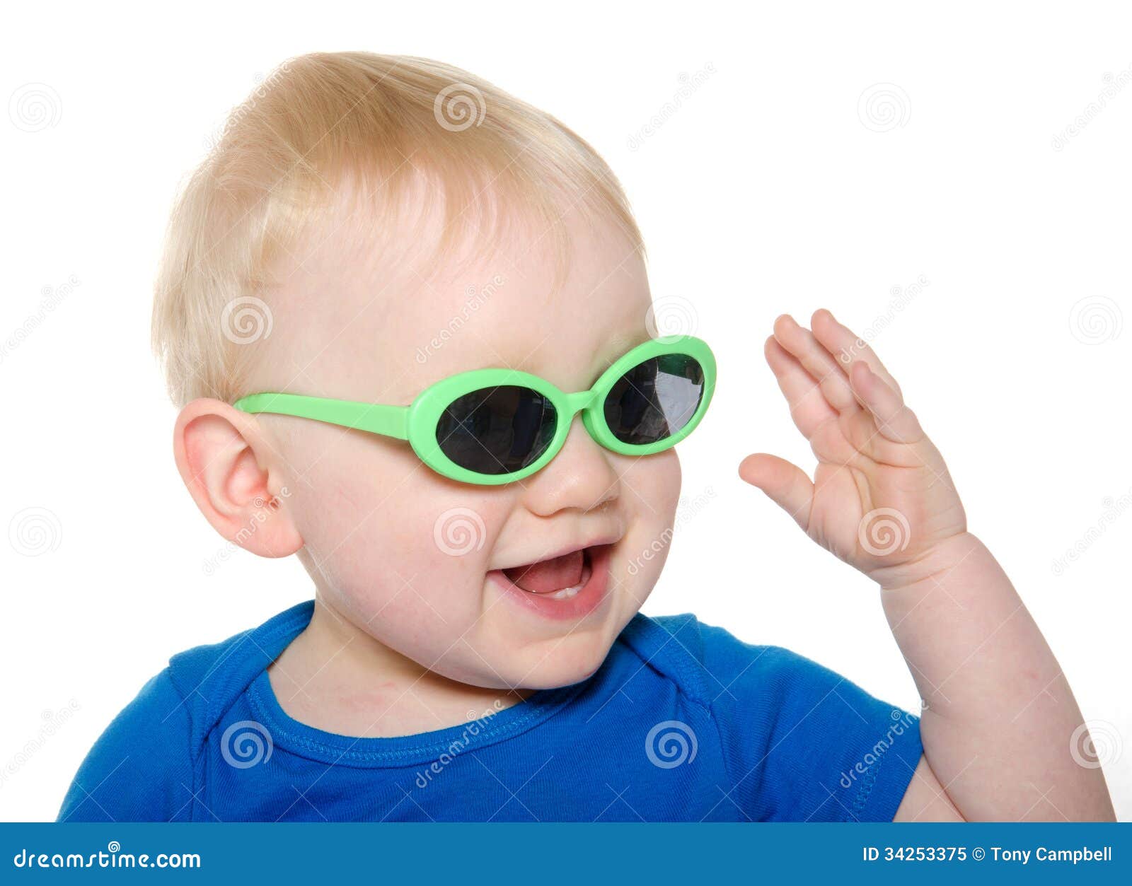 Cute Baby Boy With Green Sunglasses Stock Image Image Of Teeth