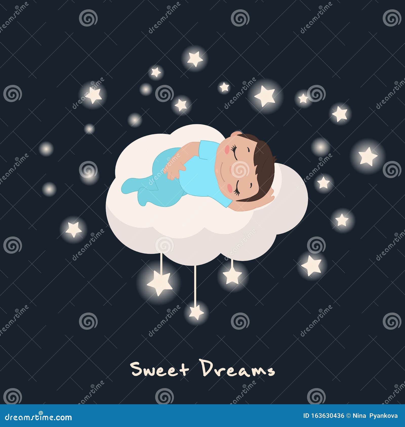 Cute Baby Boy Sleeping on a Cloud Stock Vector - Illustration of ...