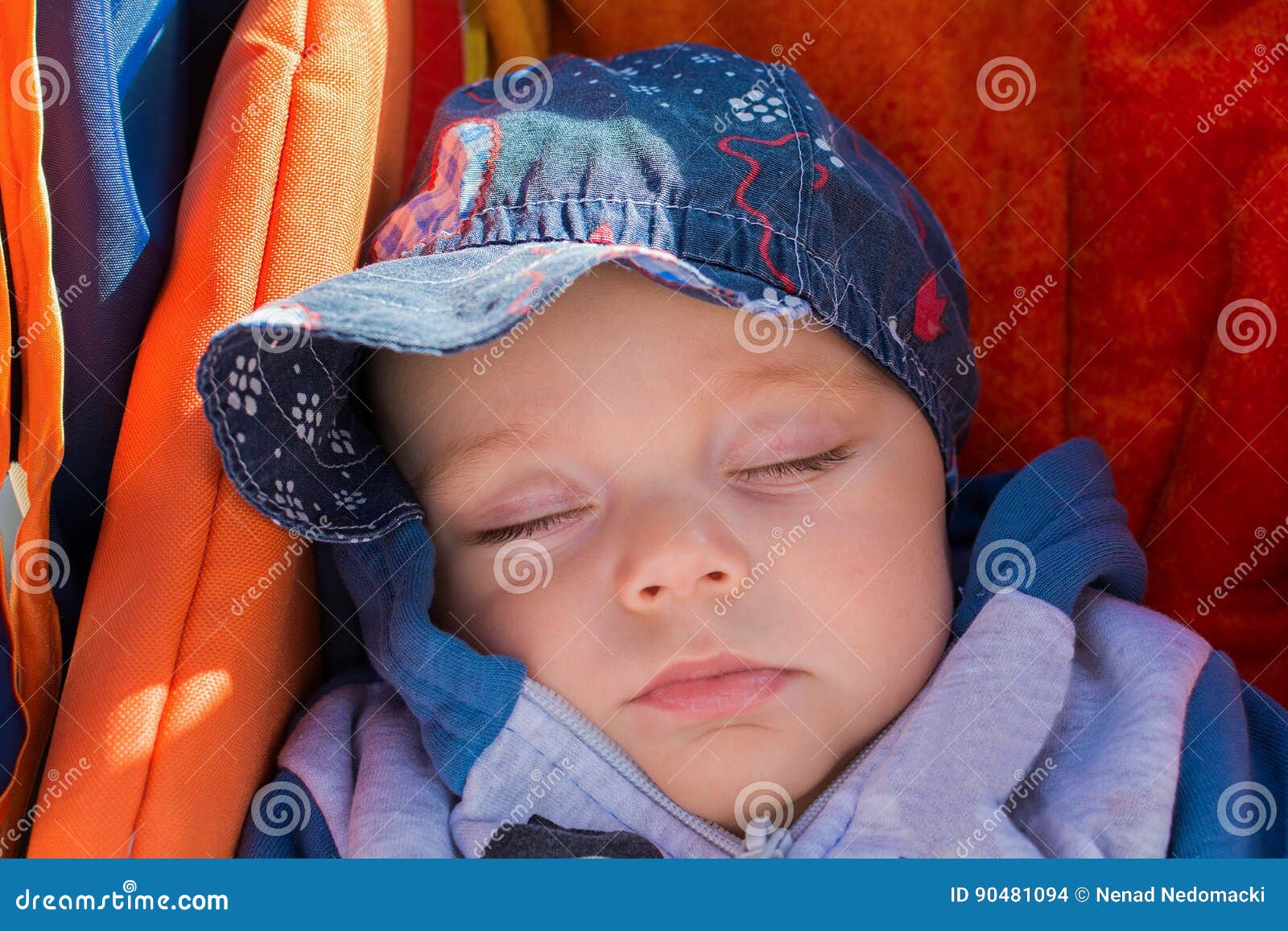 Cute Baby Boy Sleeping in a Stroller Stock Photo Image of cute