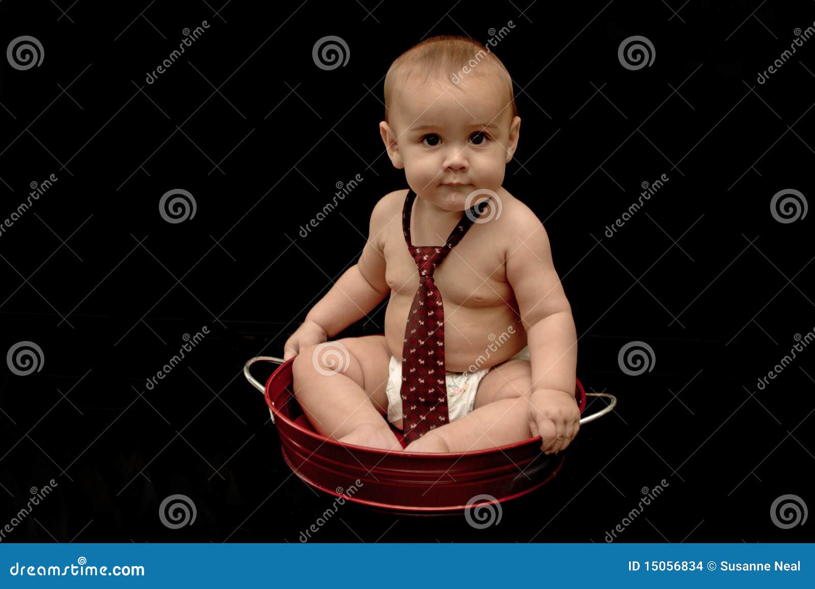 Cute Baby Boy Wearing Tie in Red Pan Stock Photo Image of sits, pail 15056834