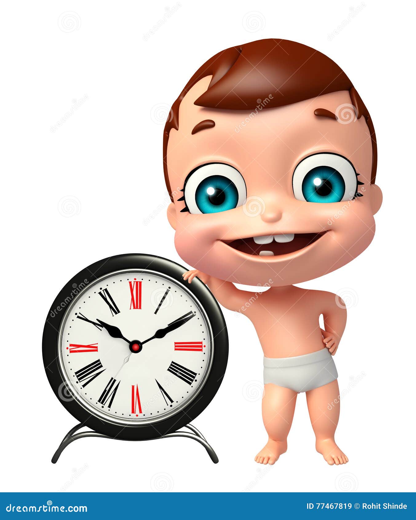 Cute baby with Clock stock illustration. Illustration of cheerful 77467819