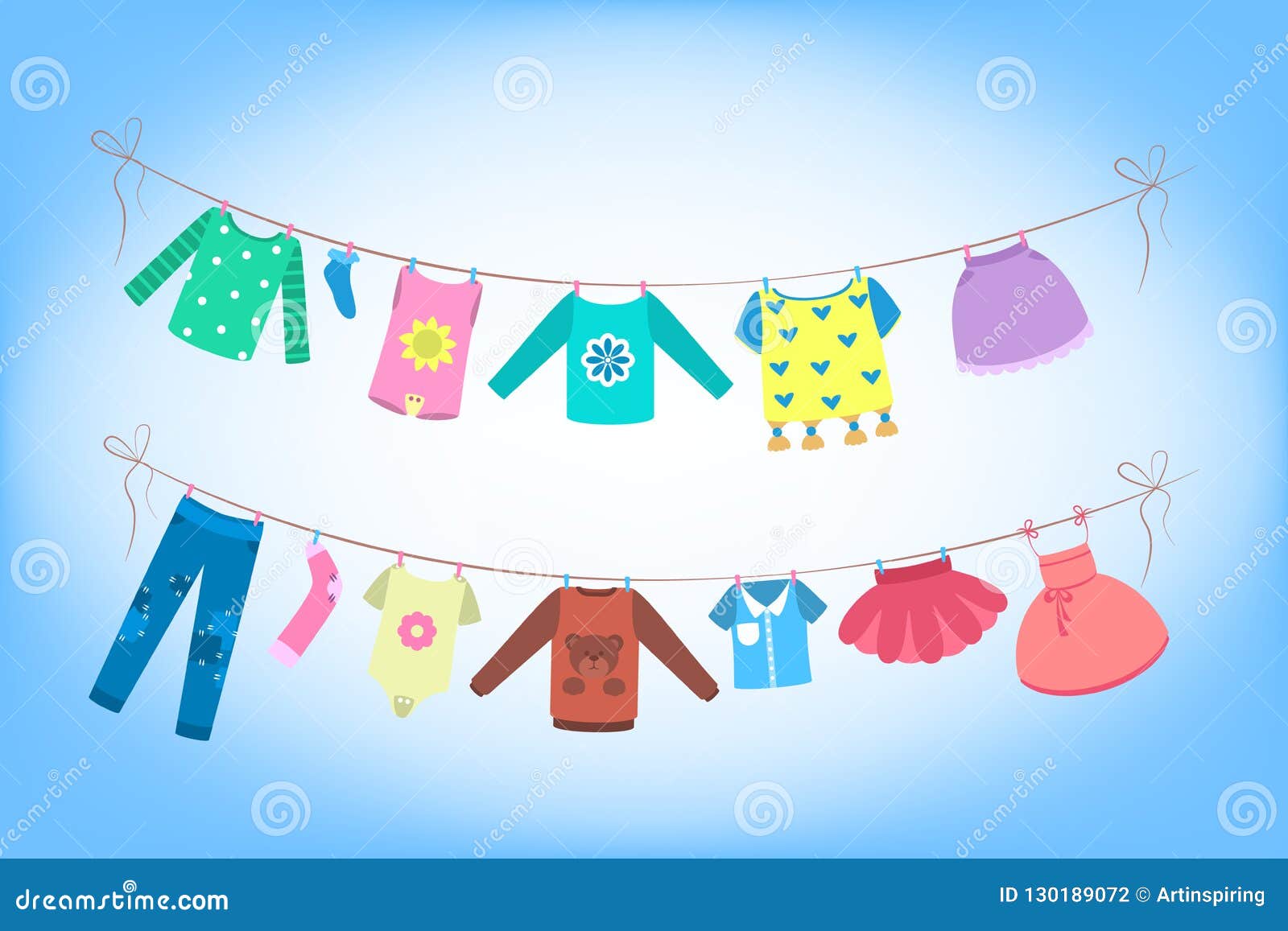 Cute Baby Clothes Drying on the Rope Stock Vector - Illustration