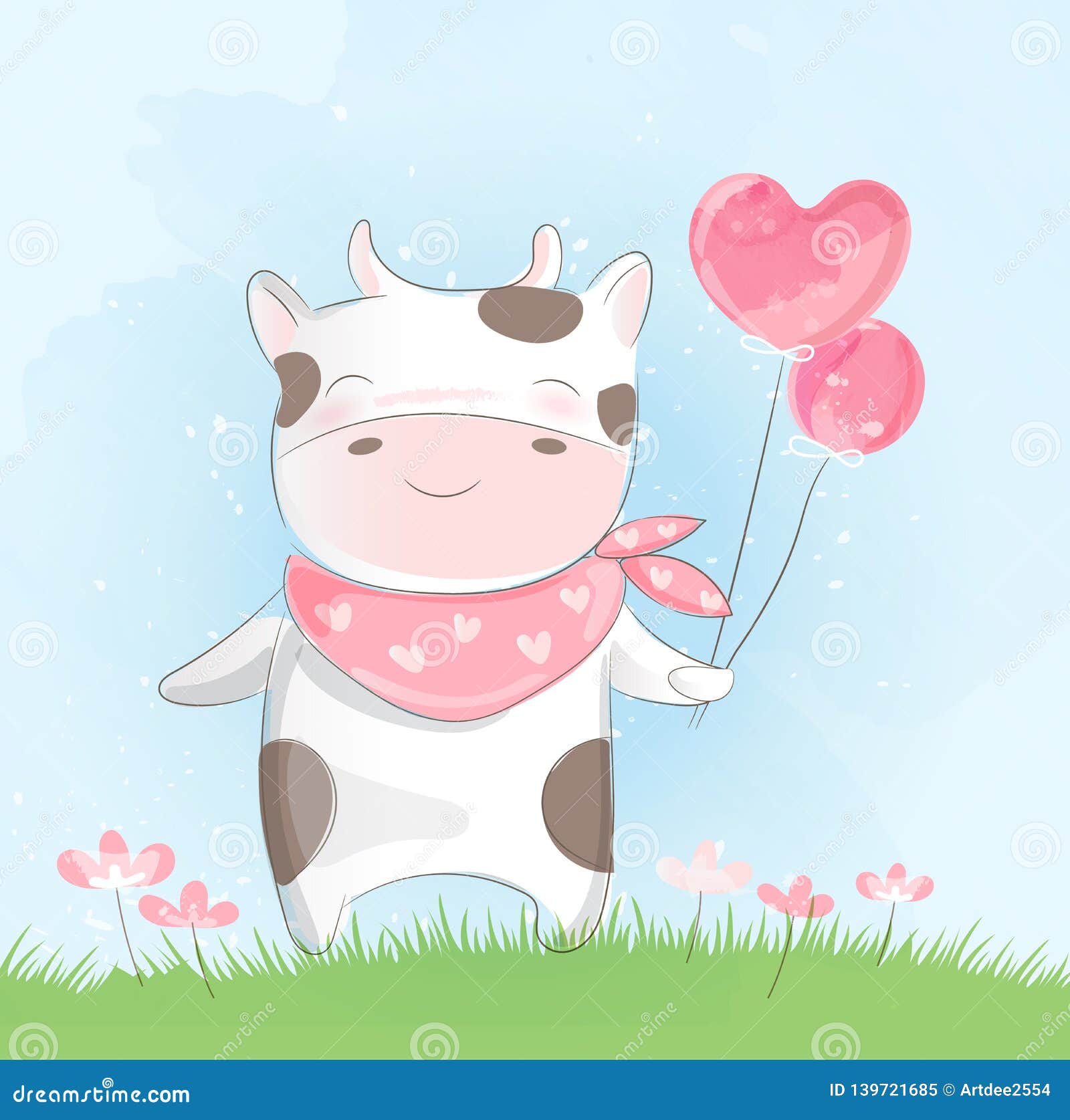 Download Cute Baby Cow Watercolor Style Stock Vector - Illustration ...