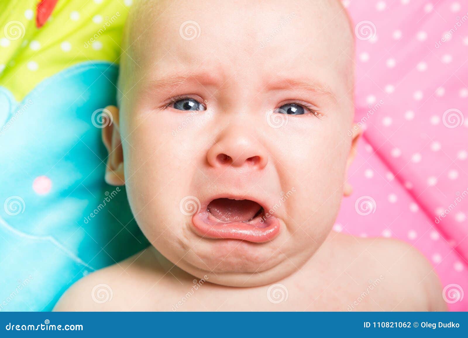 A Cute Baby Crying On A Bed Stock Photo Image Of Childhood Birth 110821062