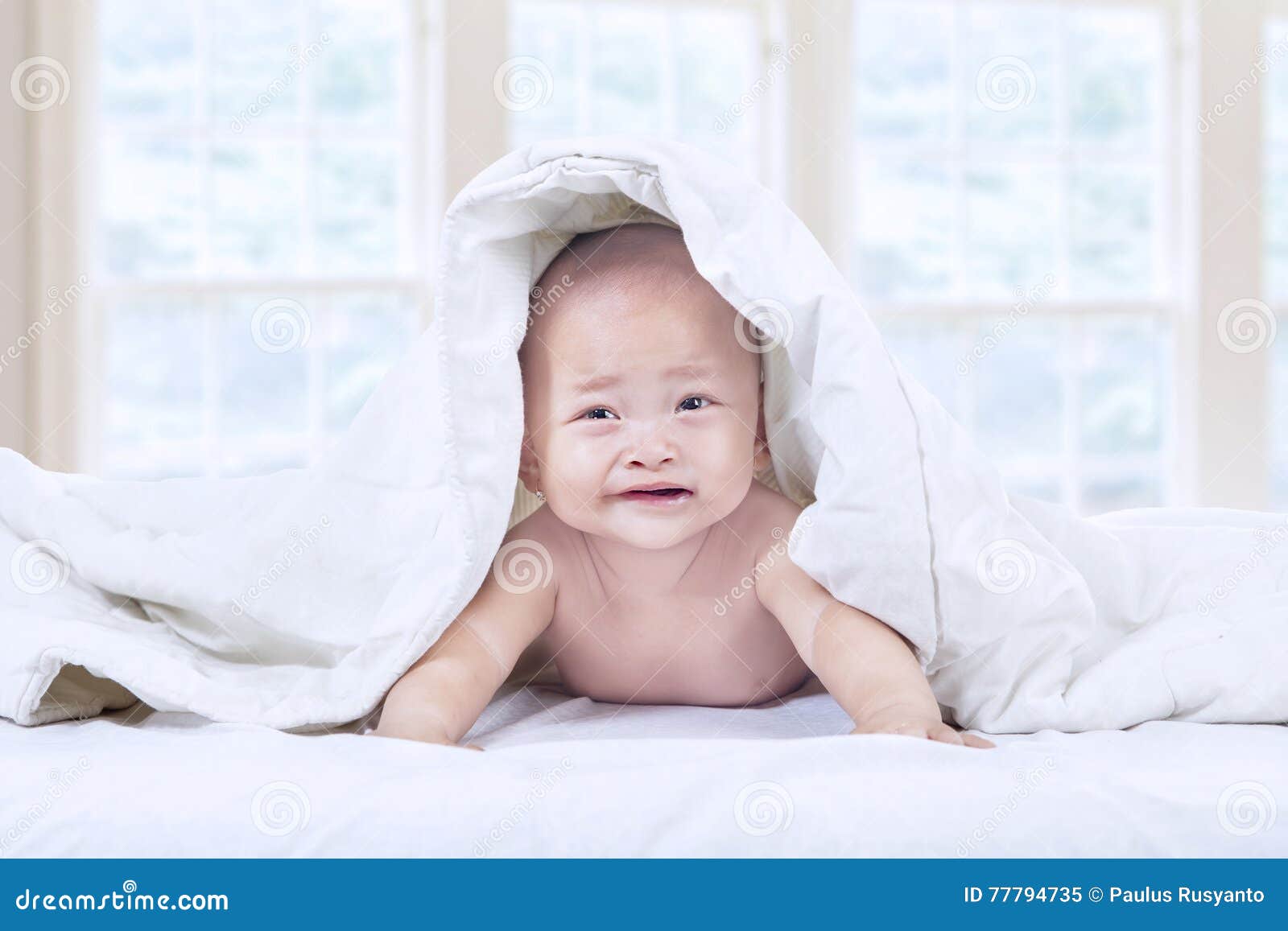 Cute Baby Crying Under Blanket at Home Stock Image Image of innocence
