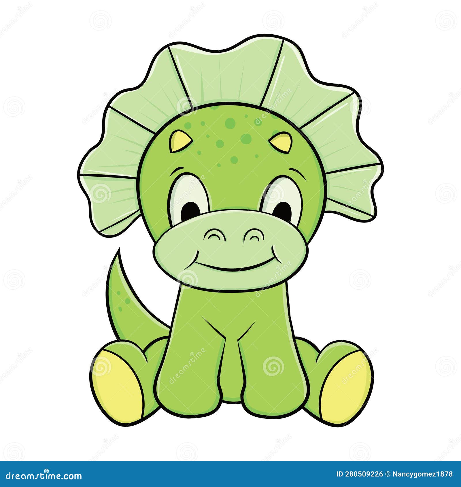 Cute Baby Dinosaur with Happy Face Vector Clipart Stock Vector ...