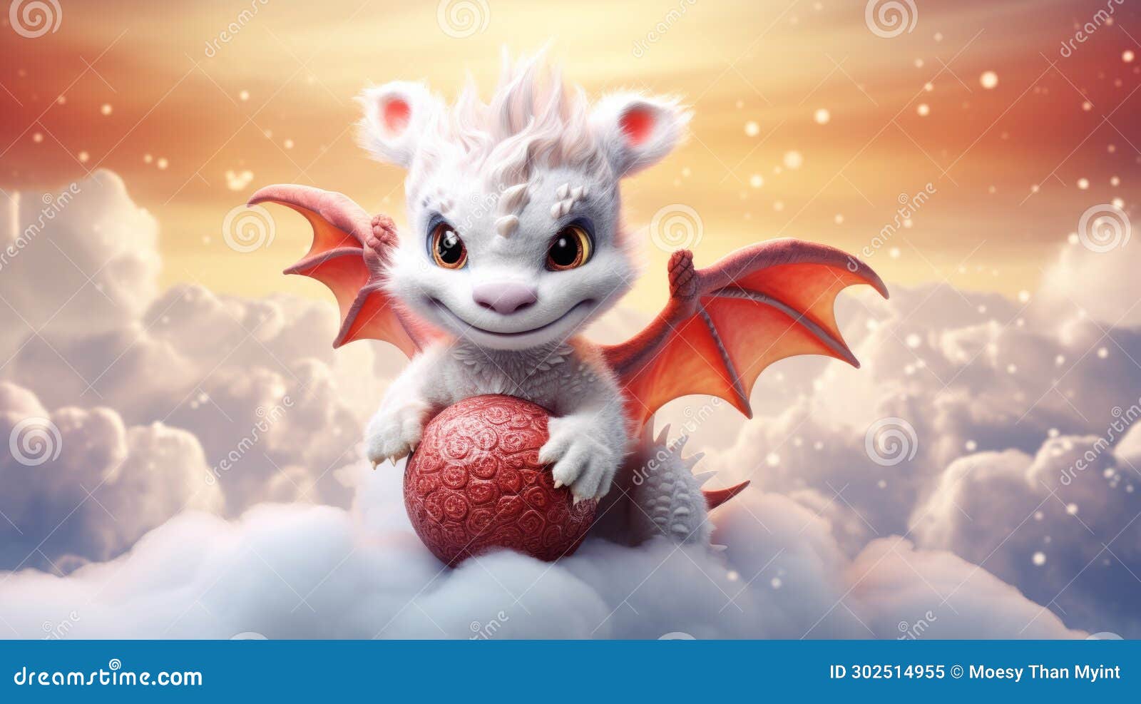Cute Baby Dragon Playing with the Ball, Chinese New Year Background
