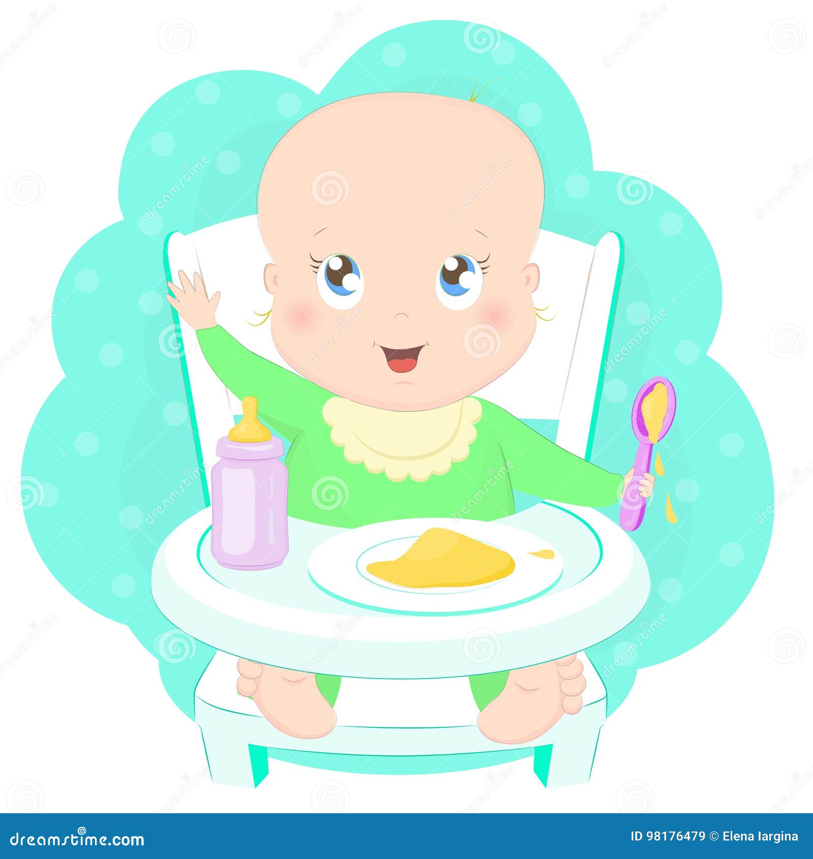 Cute baby eating porridge stock vector. Illustration of comic - 98176479