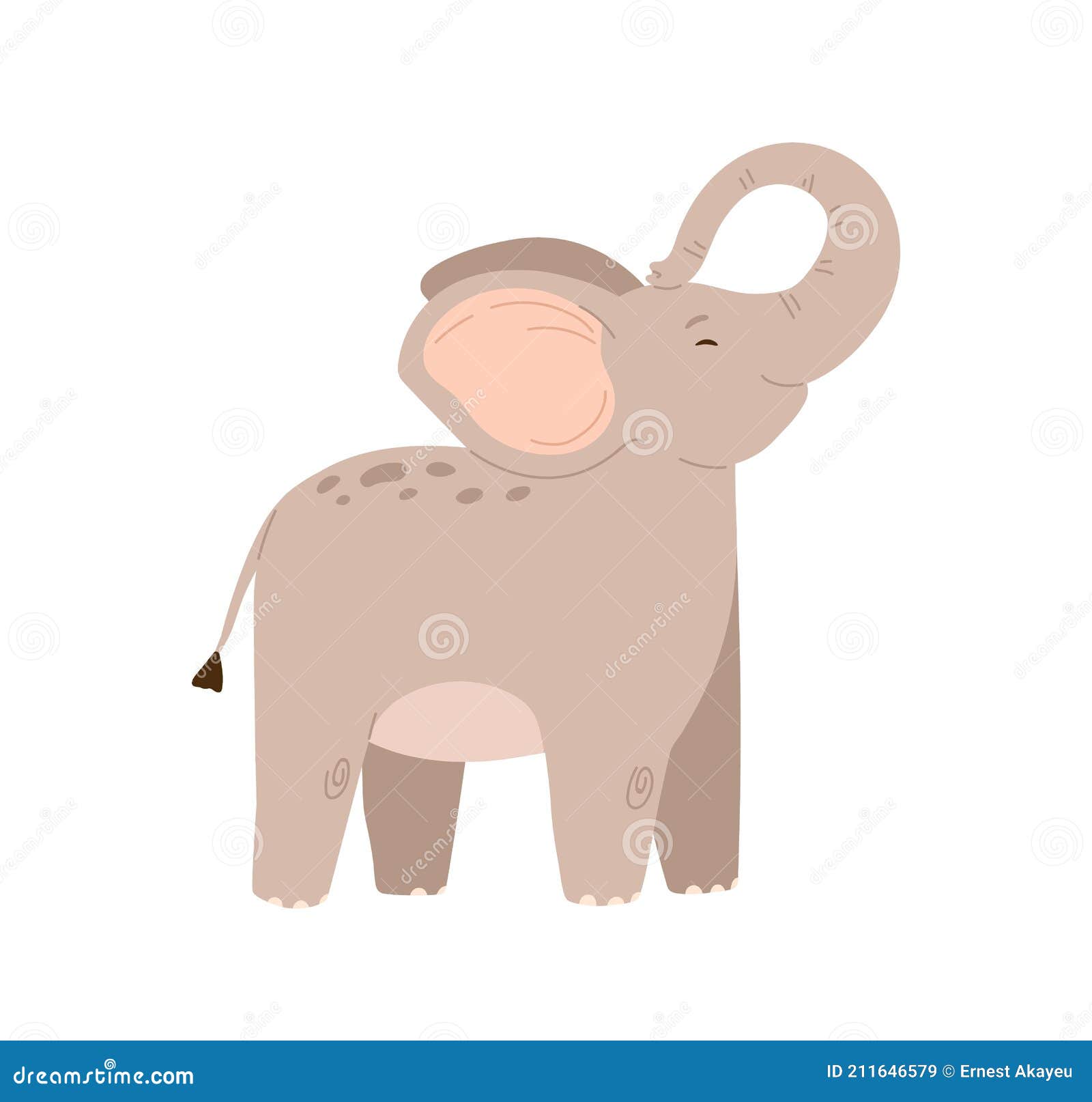 Cute Baby Elephant Standing with Trunk Raised Up. Funny Happy Animal Character Stock Vector - Illustration of mammal, cartoon: 211646579 Cute Baby Elephant Standing with Trunk Raised Up. Funny Happy Animal Character Stock Vector - Illustration of mammal, cartoon: 211646579