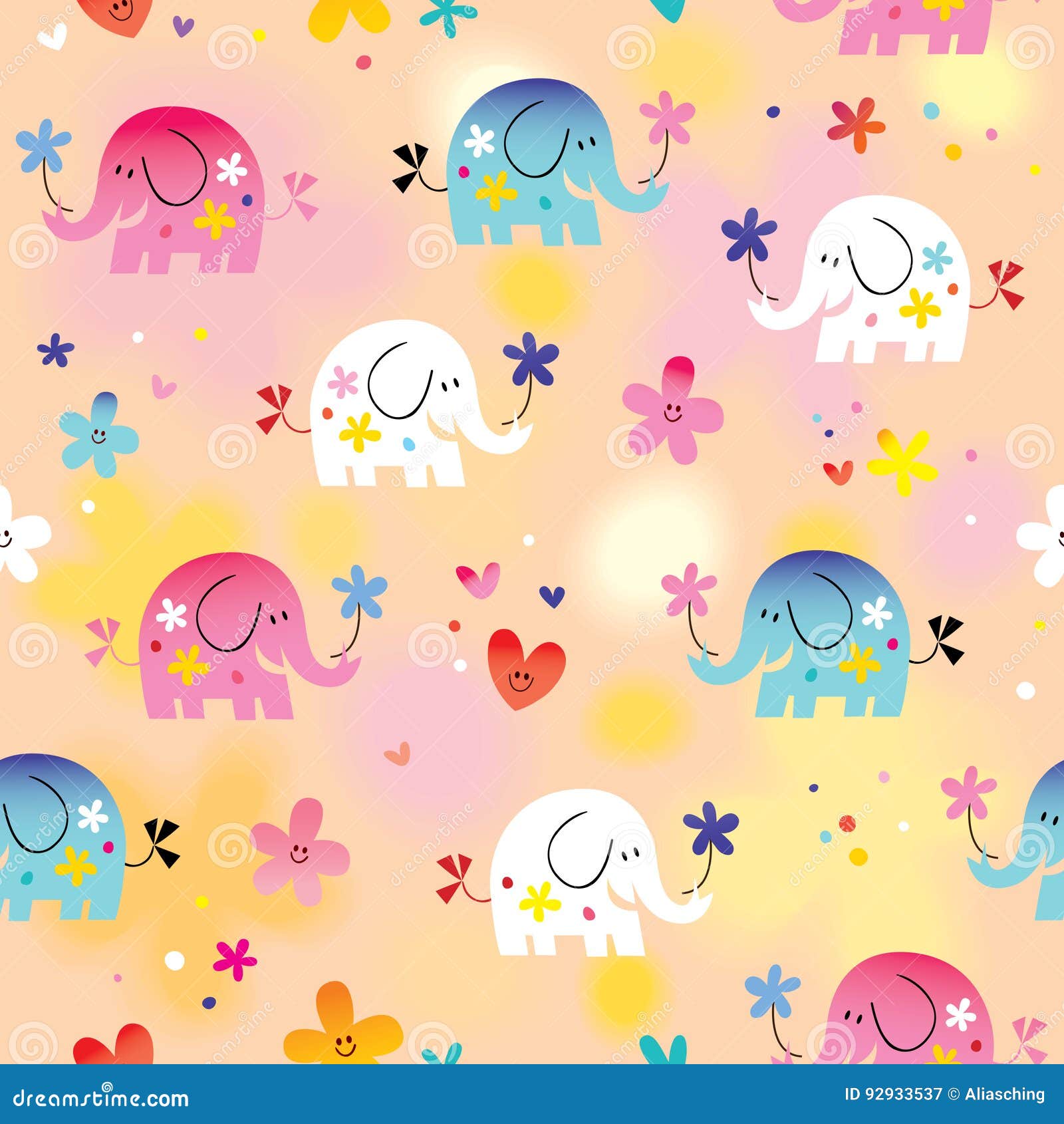 Cute Baby Elephants Seamless Pattern Stock Vector - Illustration of ...