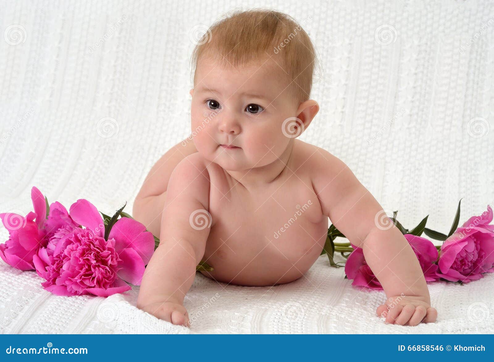 Cute Baby With Flowers Stock Photo Image Of Human Closeup 66858546