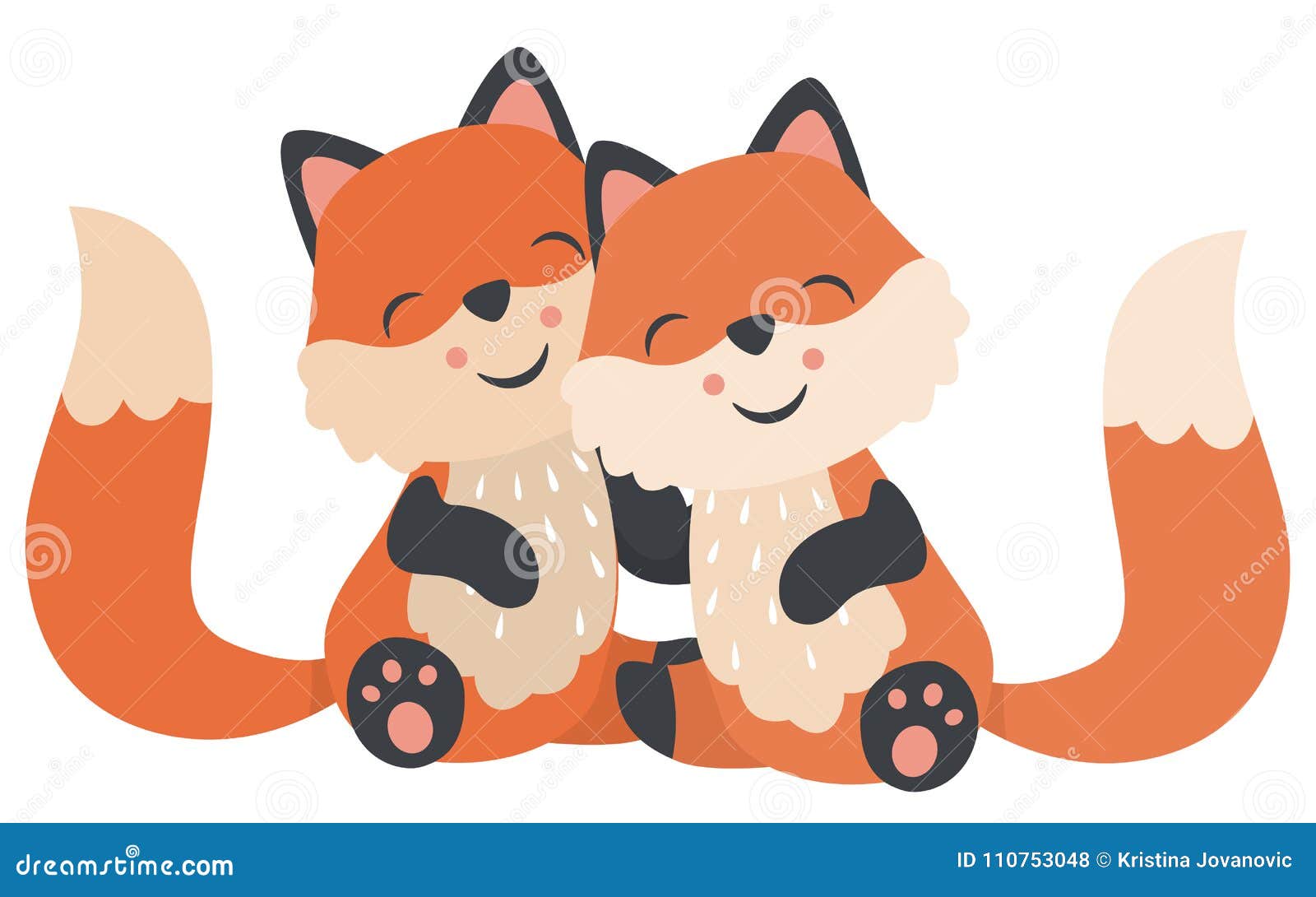 Cute Baby Foxes Hugging Sitting Valentines Day Flat Vector Illustration ...