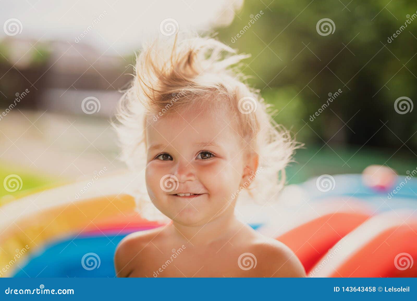 Cute Baby Girl with Blonde Curly Hair Outdoors. Little Girl 1-2 Year Old  Stock Photo - Image of nature, hairstyle: 143643458