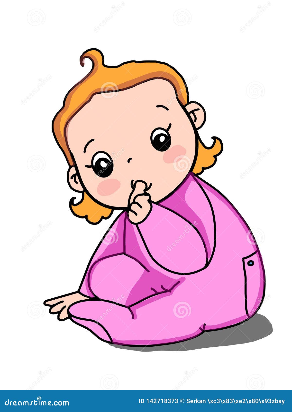 Cute Baby Girl or Boy Cartoon Characters Thumb Sucking Stock Illustration -  Illustration of pink, drawn: 142718373