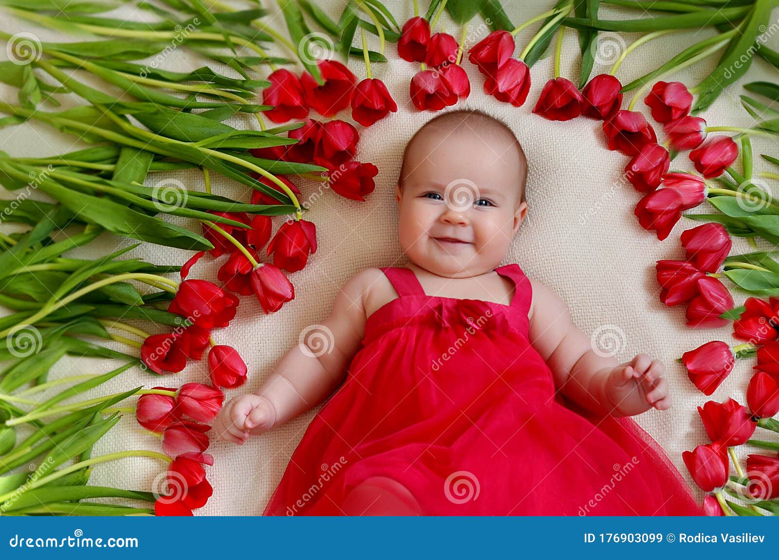 Cute Baby Girl with Flower Tulip Stock Image - Image of tulip ...