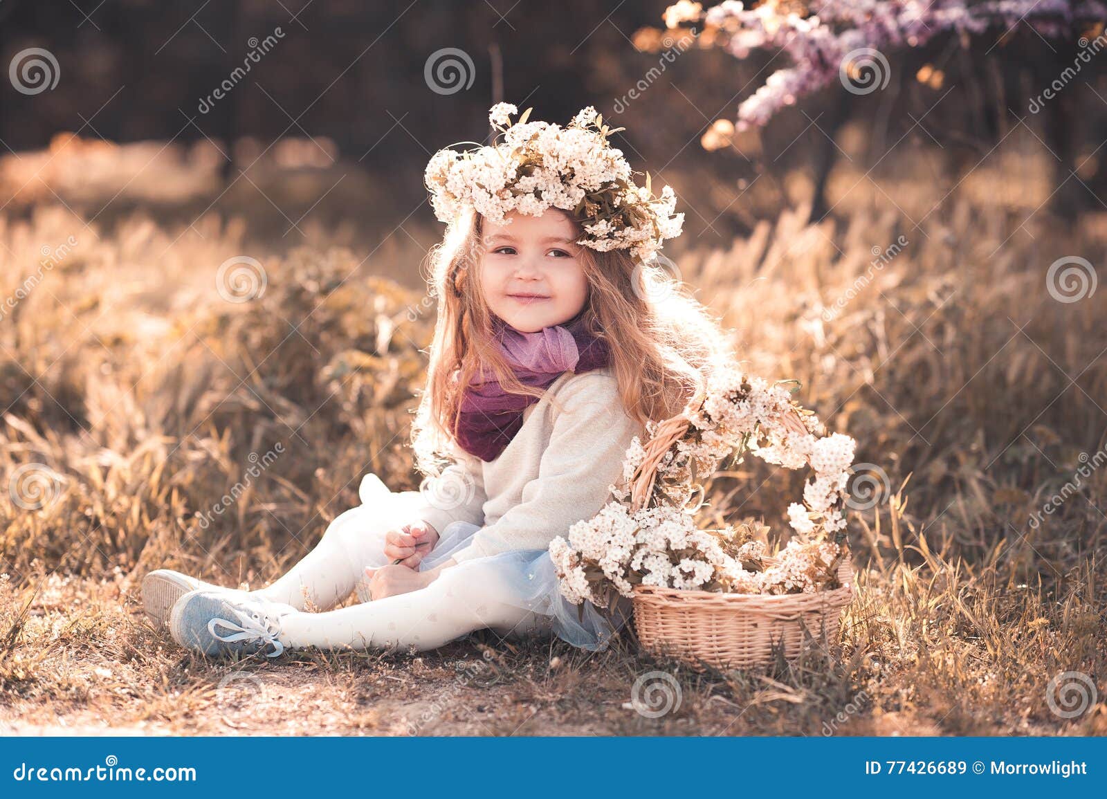 Cute Baby Girl with Flowers Outdoors Stock Image - Image of kids ...