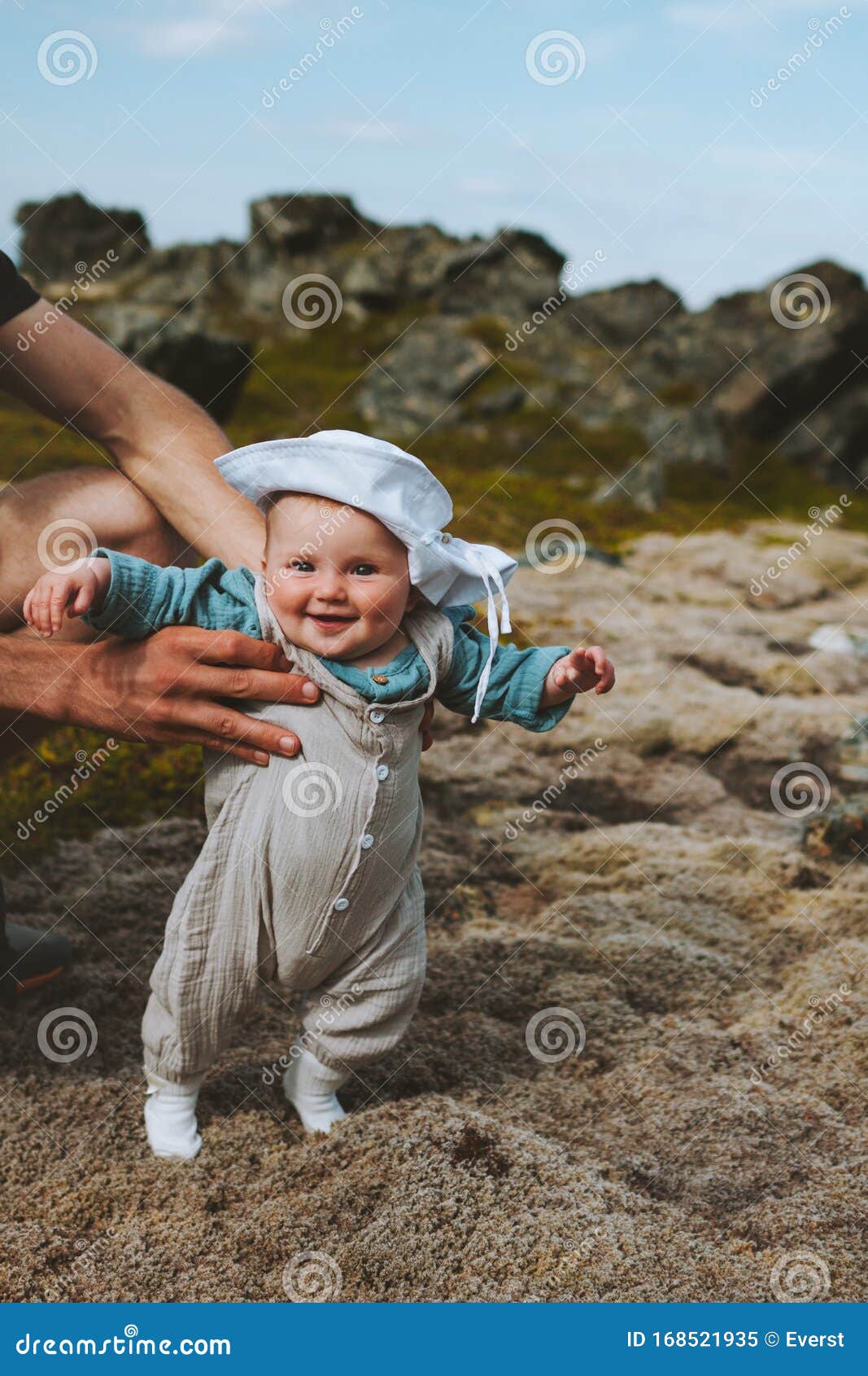 Cute Baby Girl Happy Smiling Standing on Moss Stylish Child Stock ...