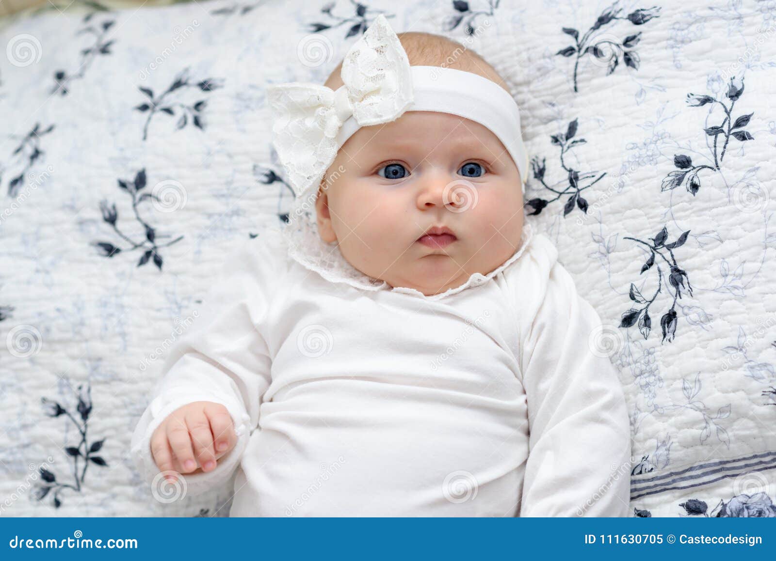 Cute Baby Girl Portrait. Sweet Little Girl All Dressed in White ...