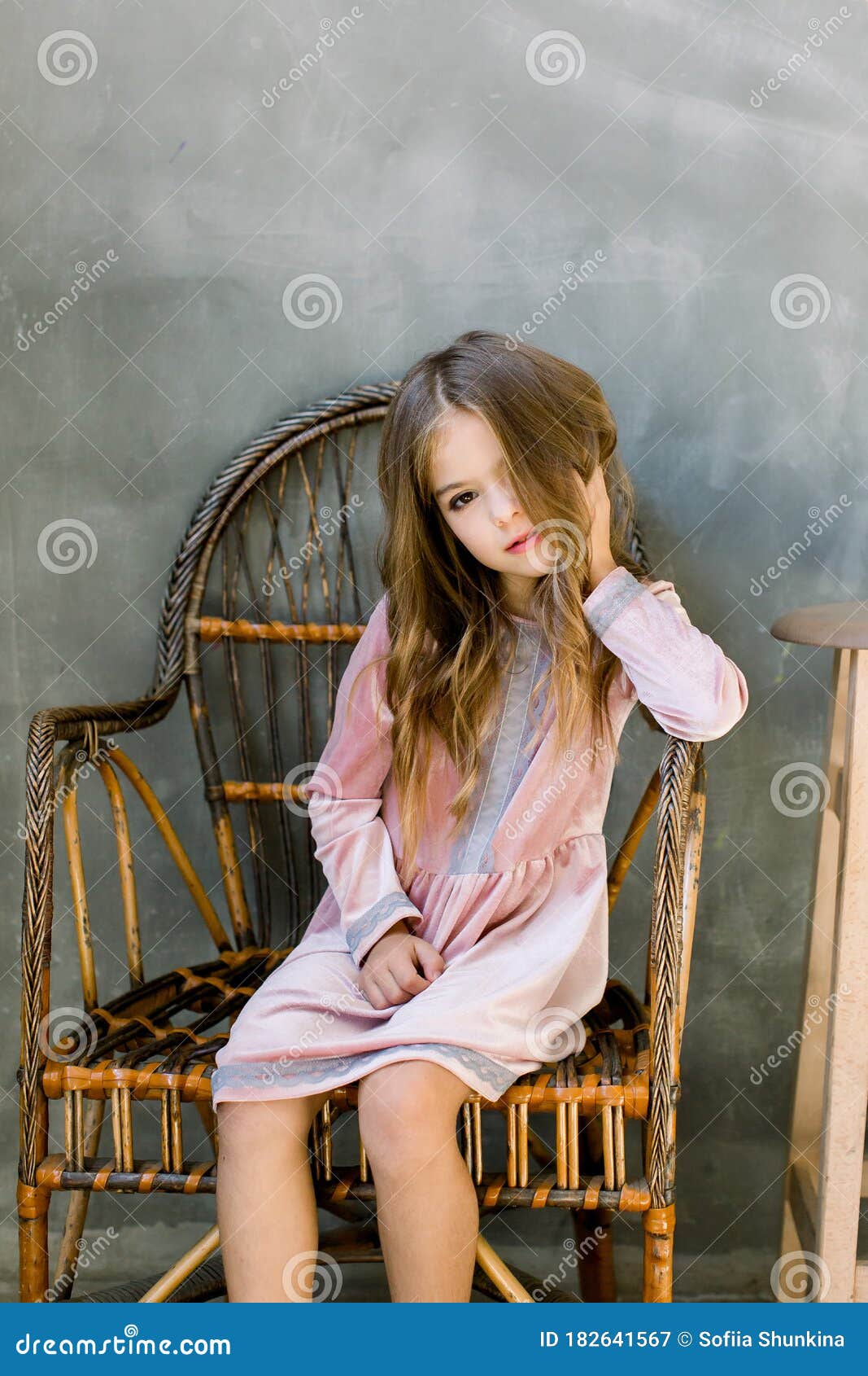Cute Baby Girl 5-6 Year Old Wearing Stylish Pink Dress Sitting on ...