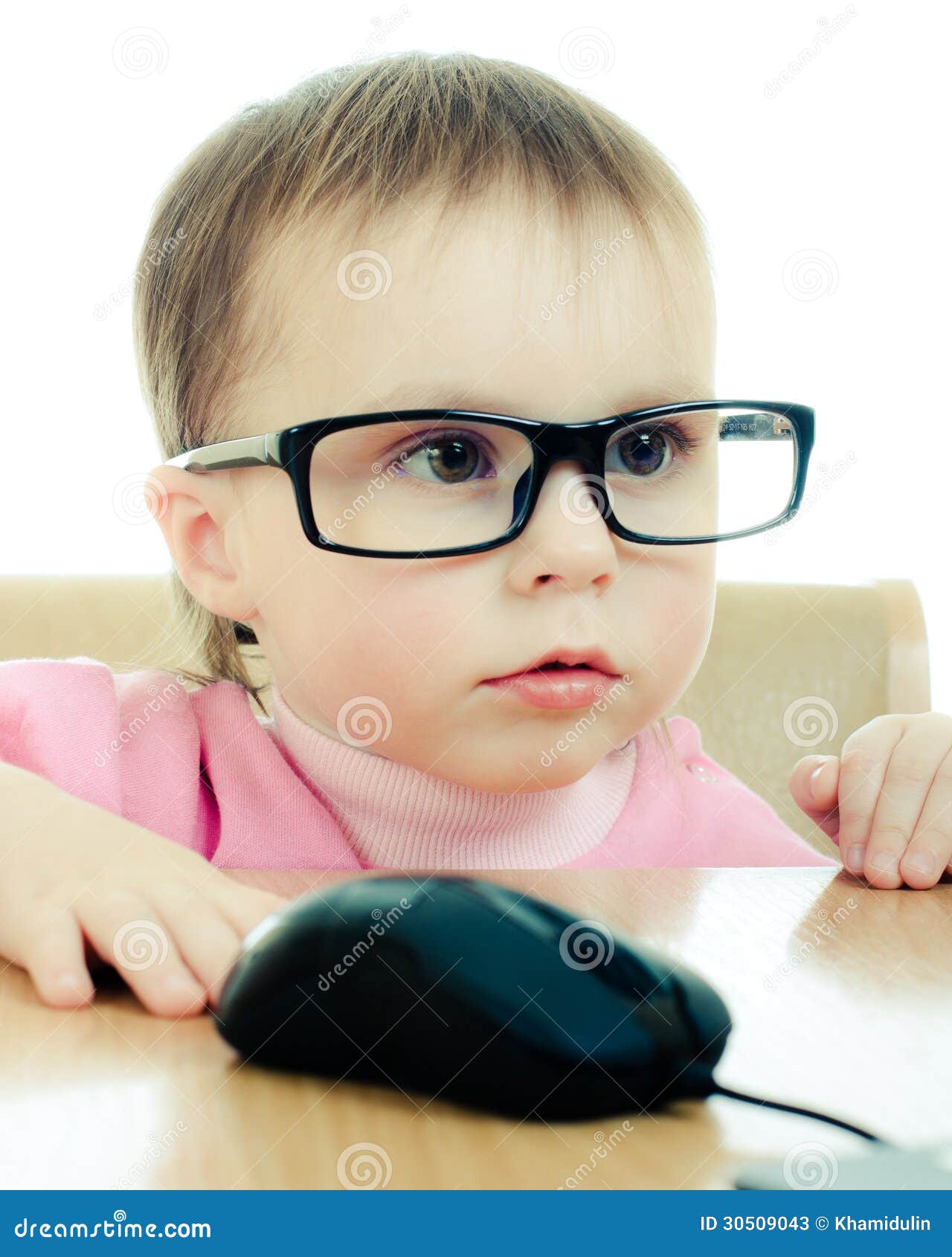 Cute Baby with Glasses Looking into the Laptop Stock Image Image of