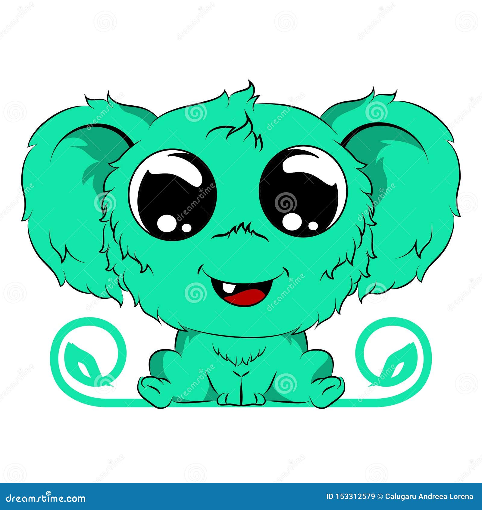 cute baby green furry monster