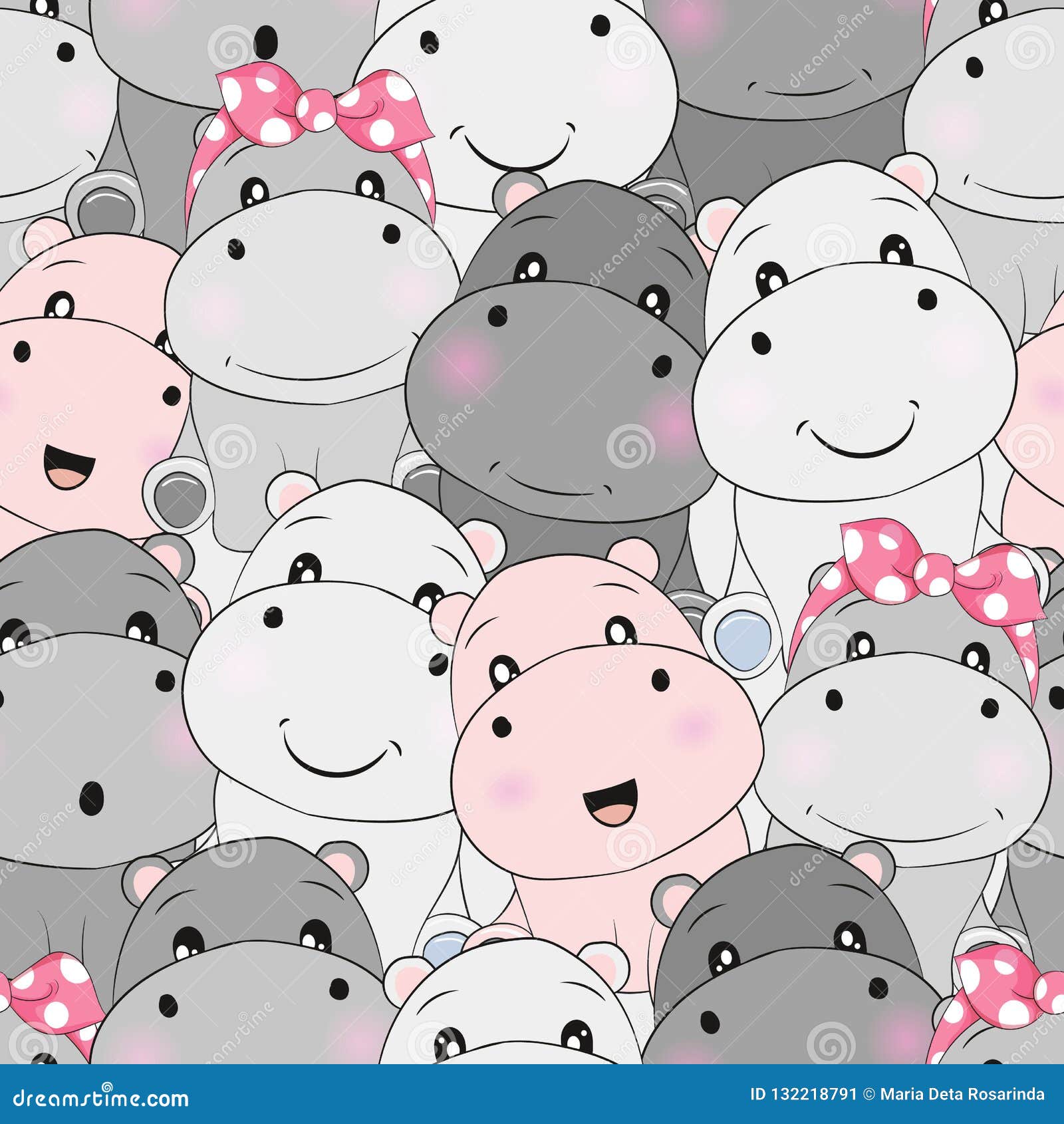 Cute Baby Hippo Seamless Pattern Stock Vector - Illustration of pattern,  adorable: 132218791
