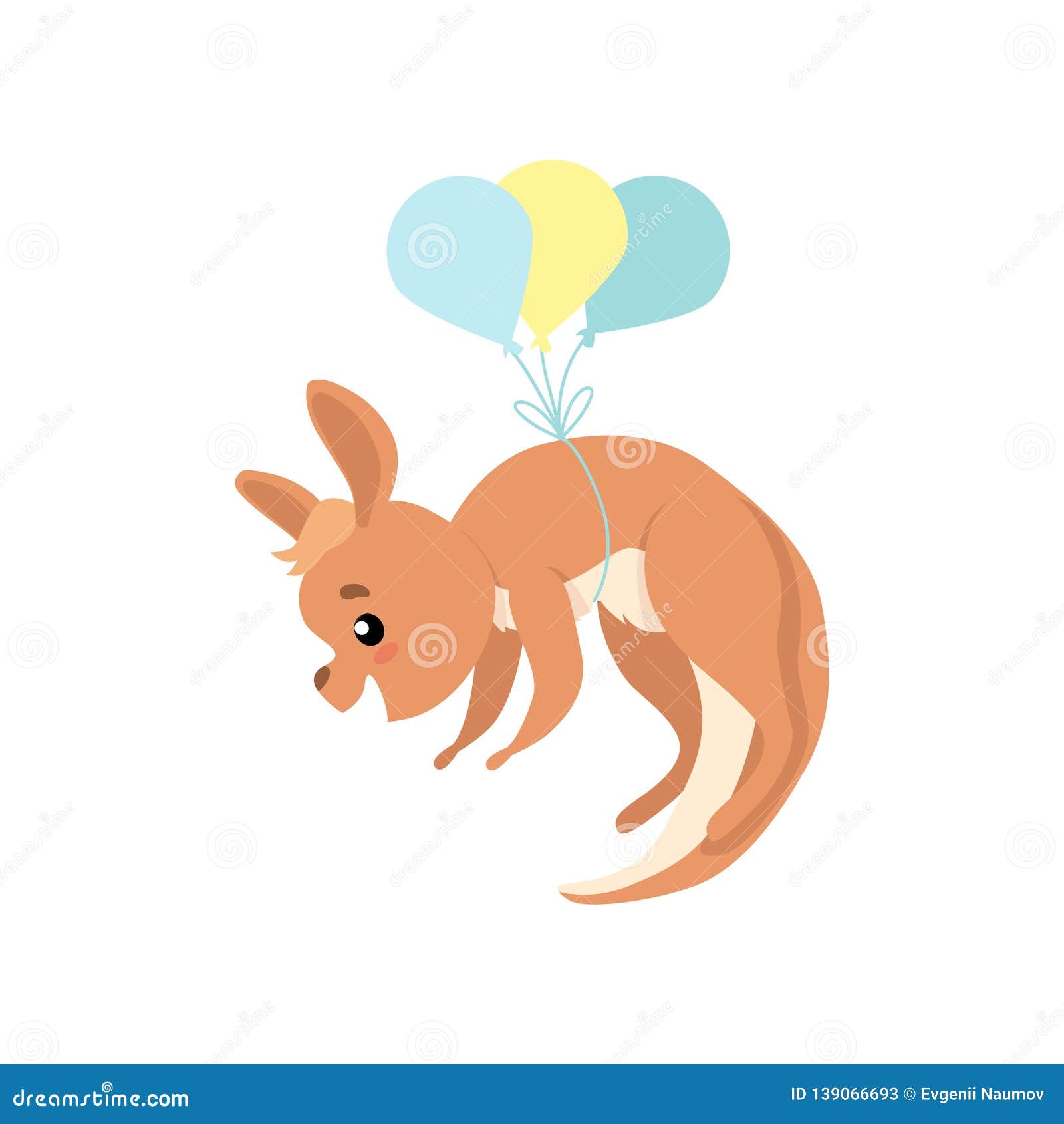 Cute Baby Kangaroo Flying with Balloons, Brown Wallaby Australian ...