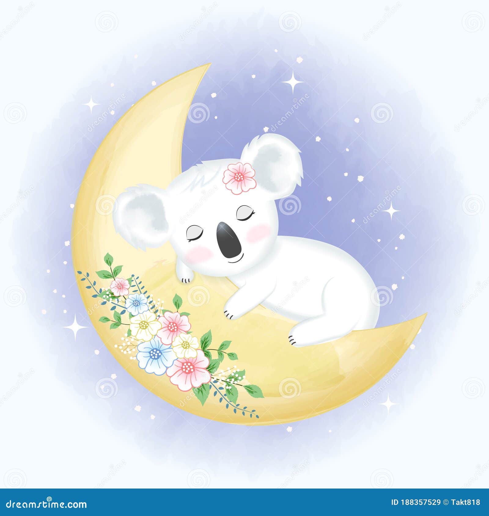 Cute Baby Koala Sleeping on the Moon Hand Drawn Illustration Stock Vector -  Illustration of bear, pastel: 188357529