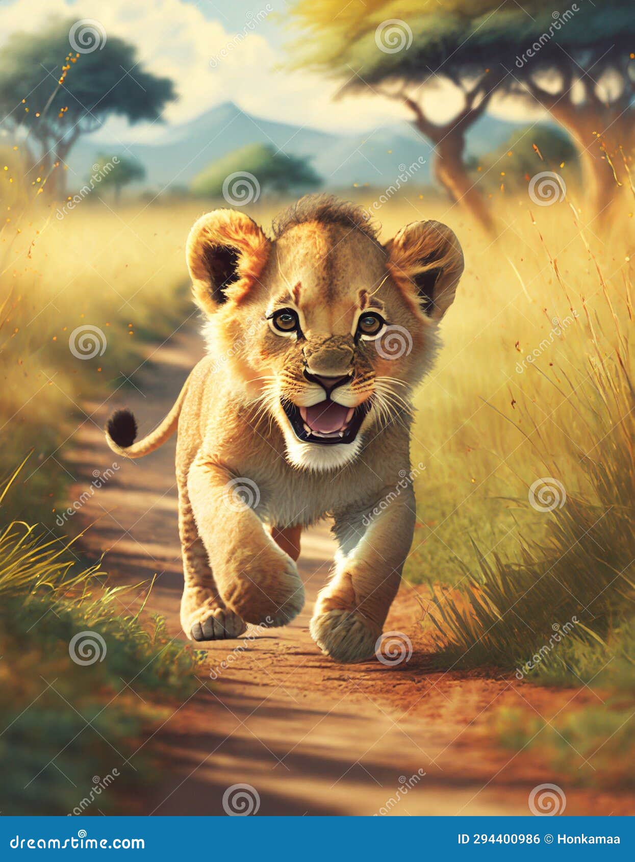 Cute Baby Lion Running and Smiling through the Savannah Stock Illustration  - Illustration of cartoon, african: 294400986, image size:1245x1690