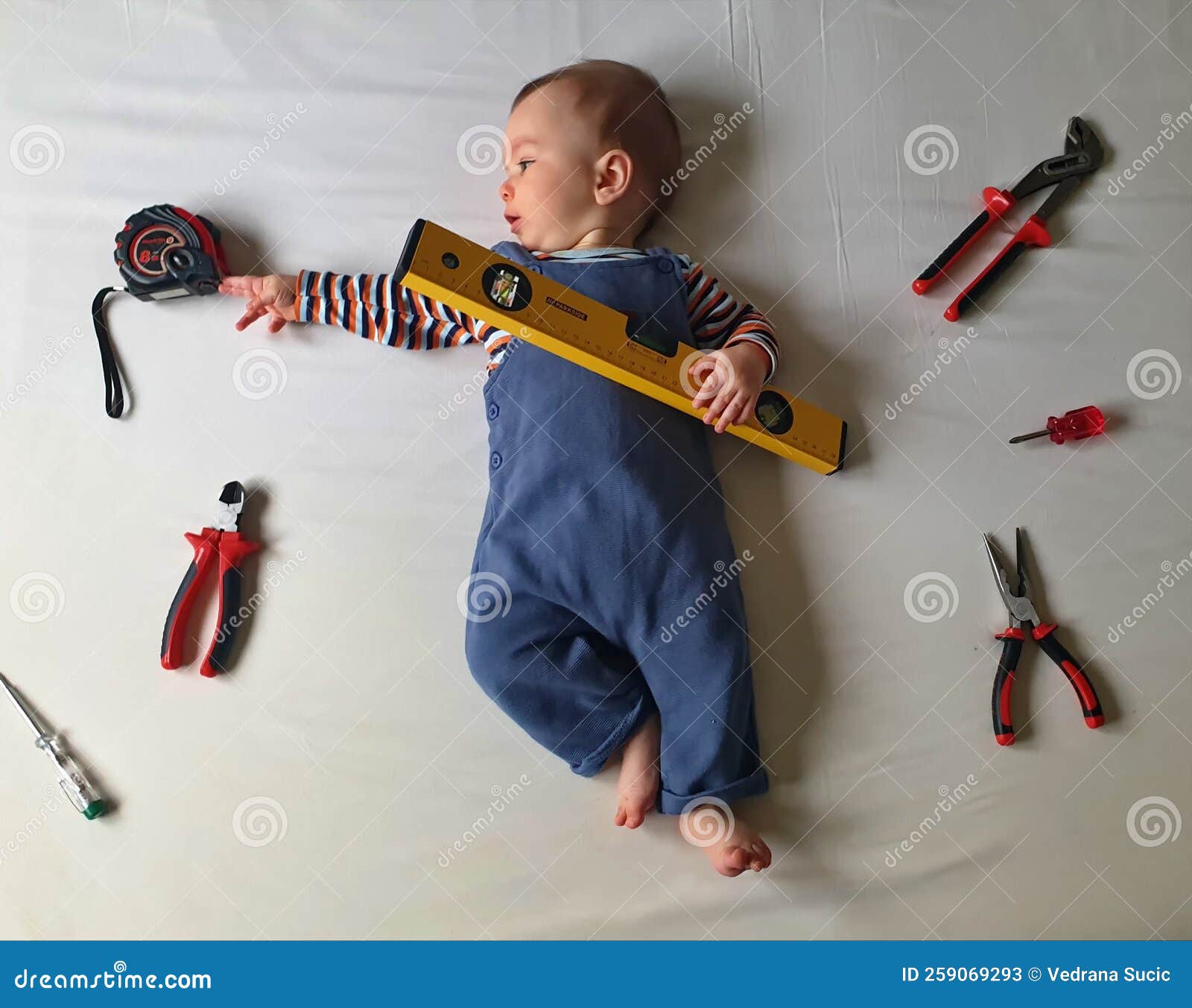 Cute Baby with Mechanic Tools Stock Image Image of cute, angle 259069293