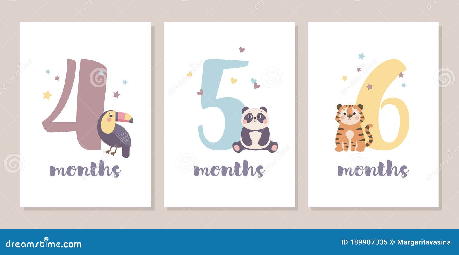 cute baby month anniversary card with numbers and animals