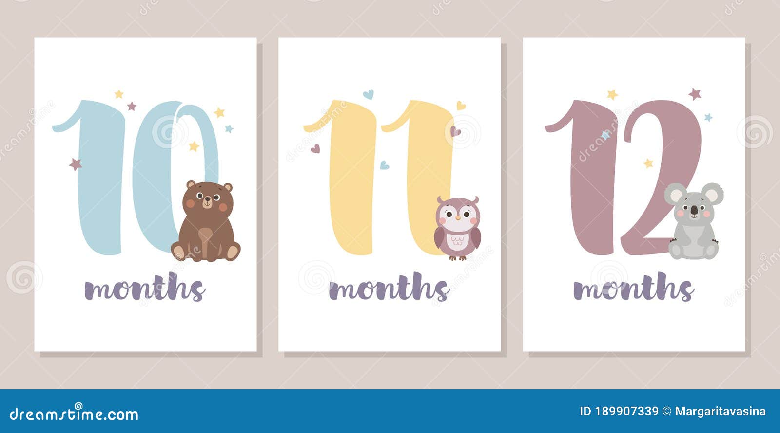 cute baby month anniversary card with numbers and animals