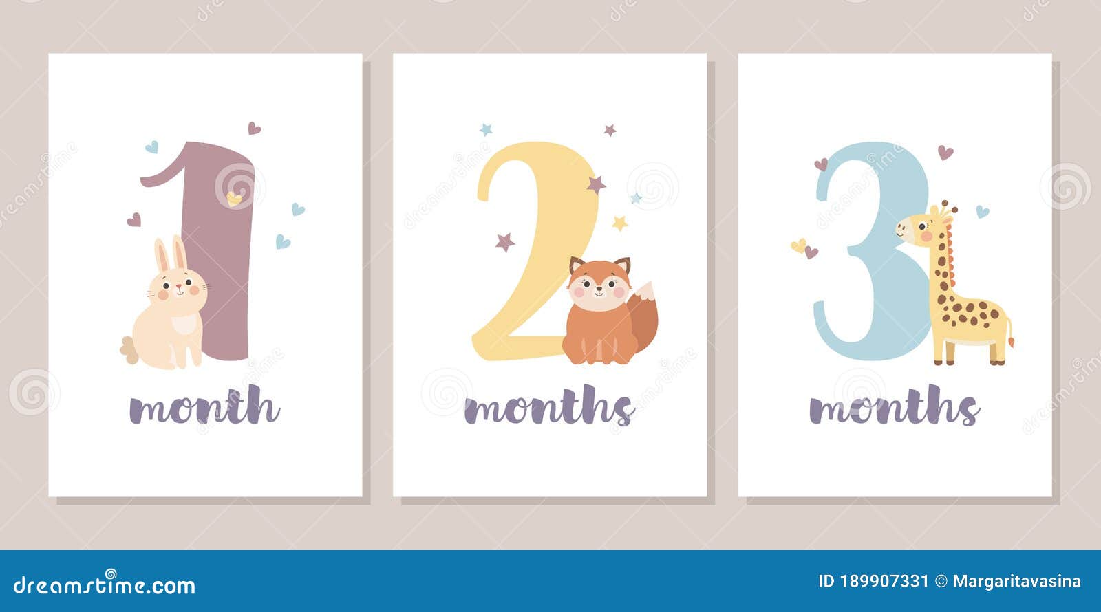 cute baby month anniversary card with numbers and animals