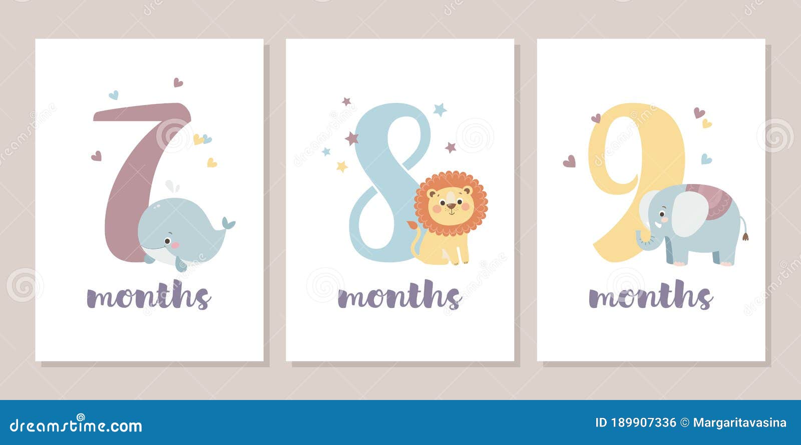 cute baby month anniversary card with numbers and animals