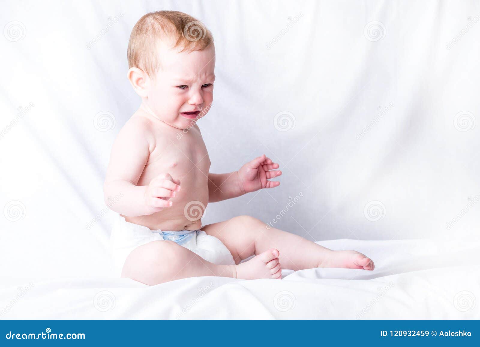  Cute  Baby  6 9 Months Old Sad Crying White Background  