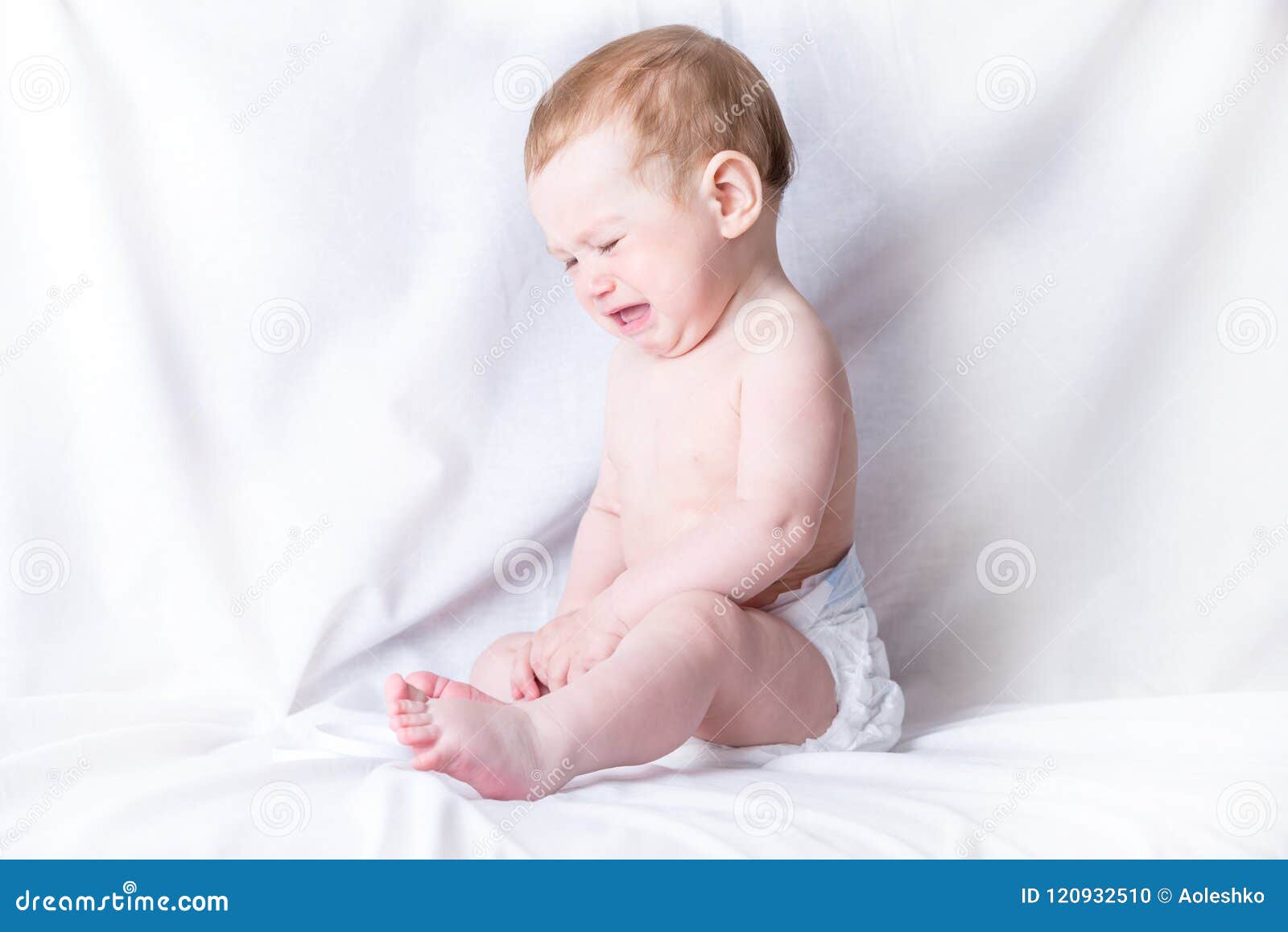  Cute  Baby  6 9 Months Old Sad Crying White Background  