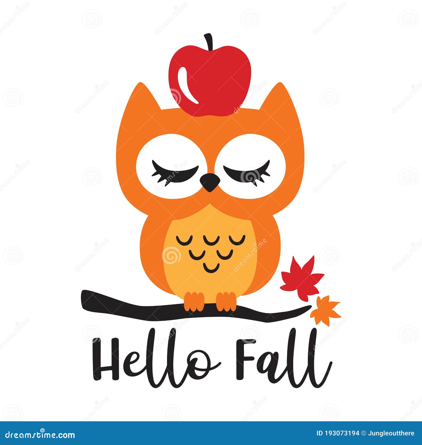Download Cute Baby Owl With Apple On A Maple Branch Vector Stock ...