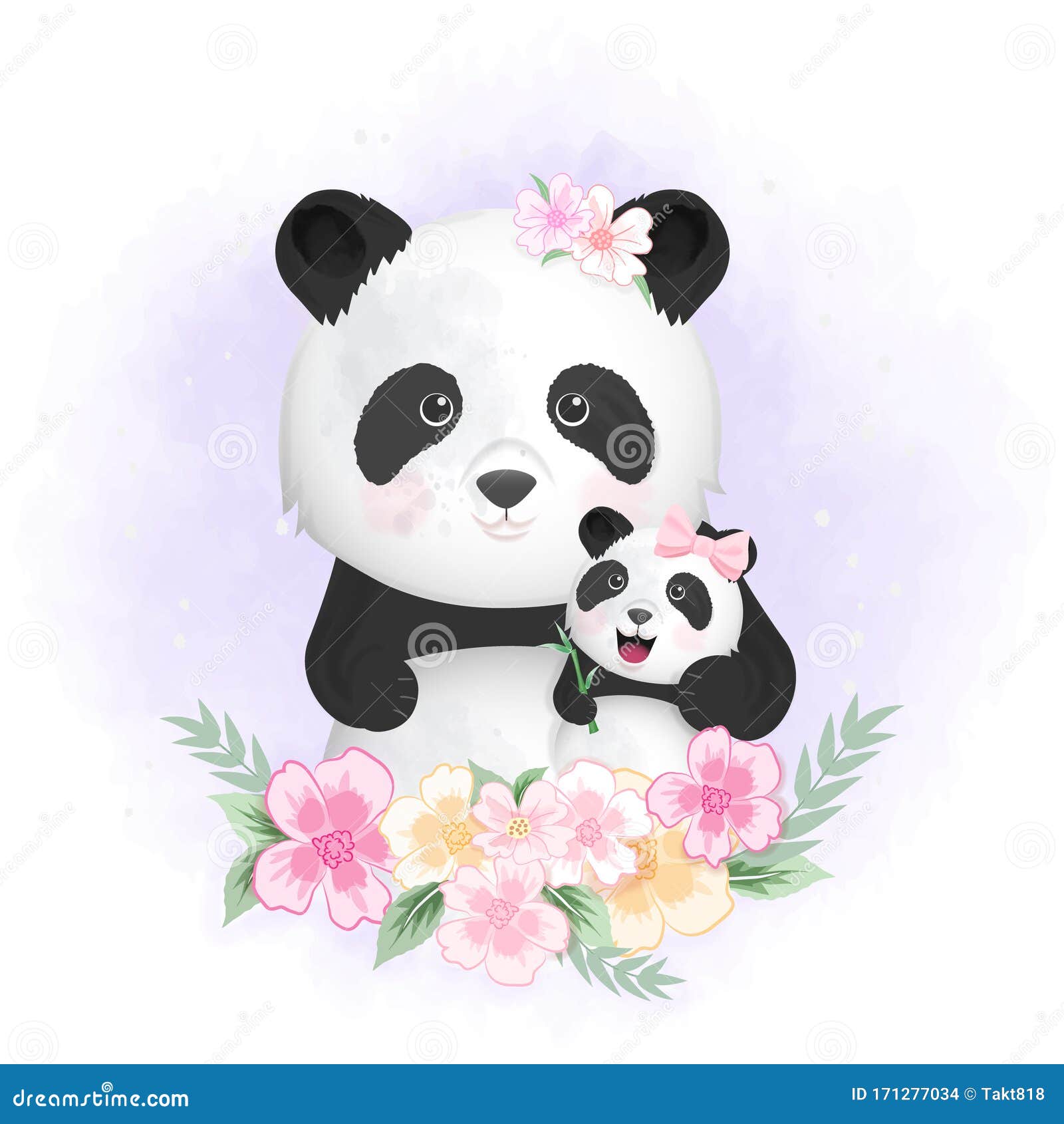 Cute Baby Panda and Mom Hand Drawn Cartoon Animal Illustration Watercolor  Stock Vector - Illustration of happy, love: 171277034