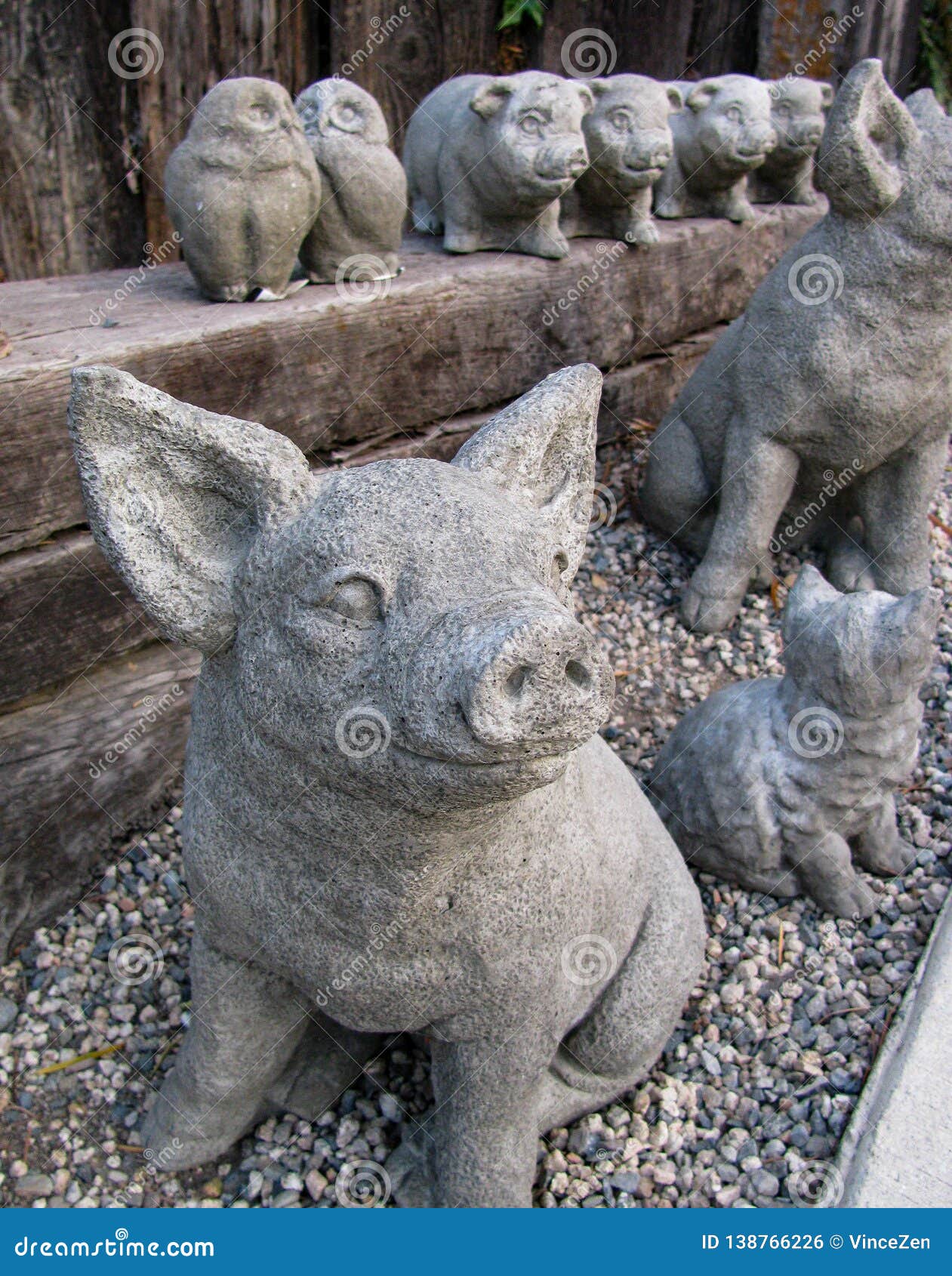 Cute Baby Pig Leads Fun Lineup of Stone Garden Animals Stock Photo - Image  of baby, sculpture: 138766226