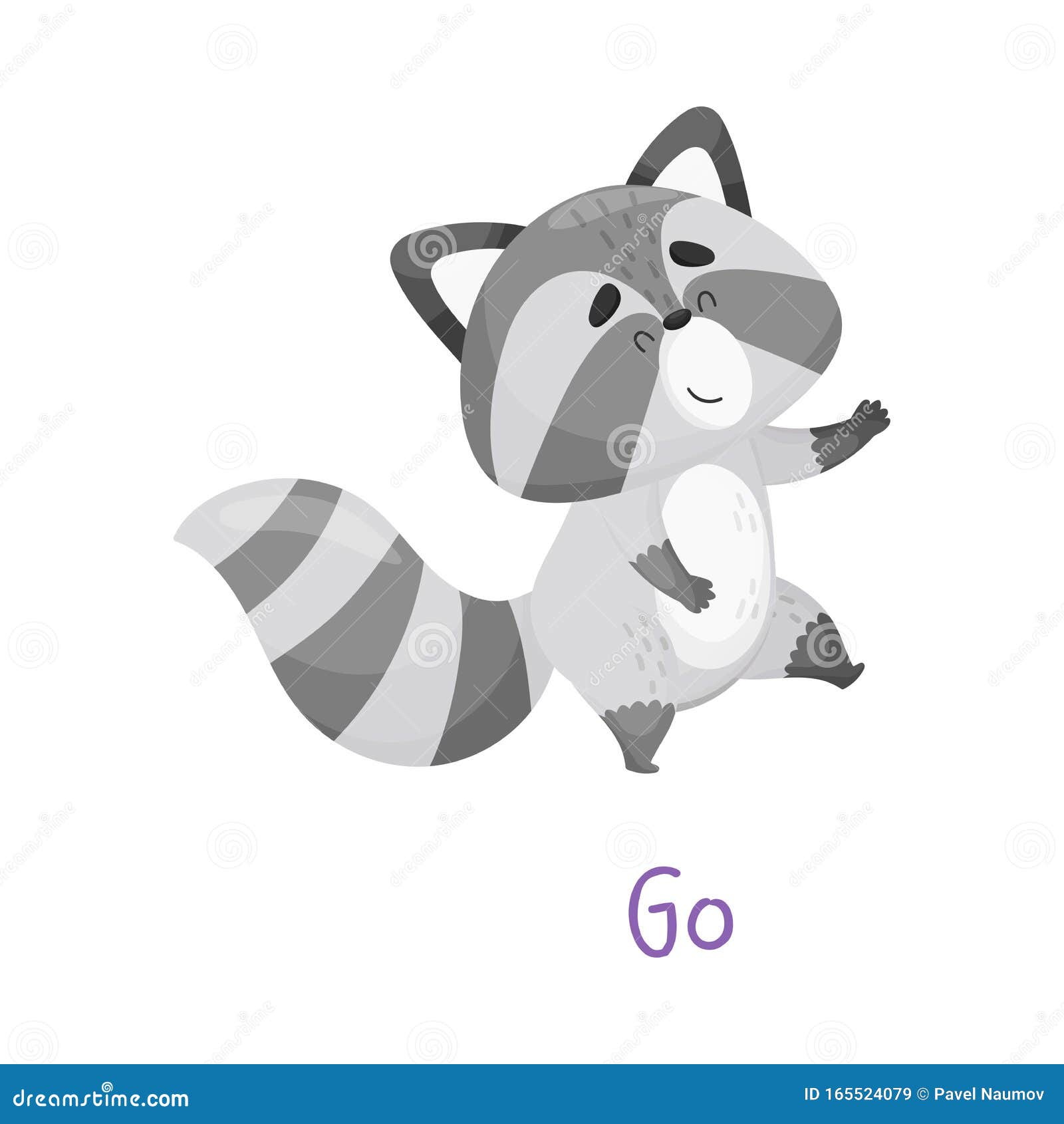 Download Cute Baby Raccoon Walking With Handwritten Inscription Go Vector Illustration Cartoon Character ...