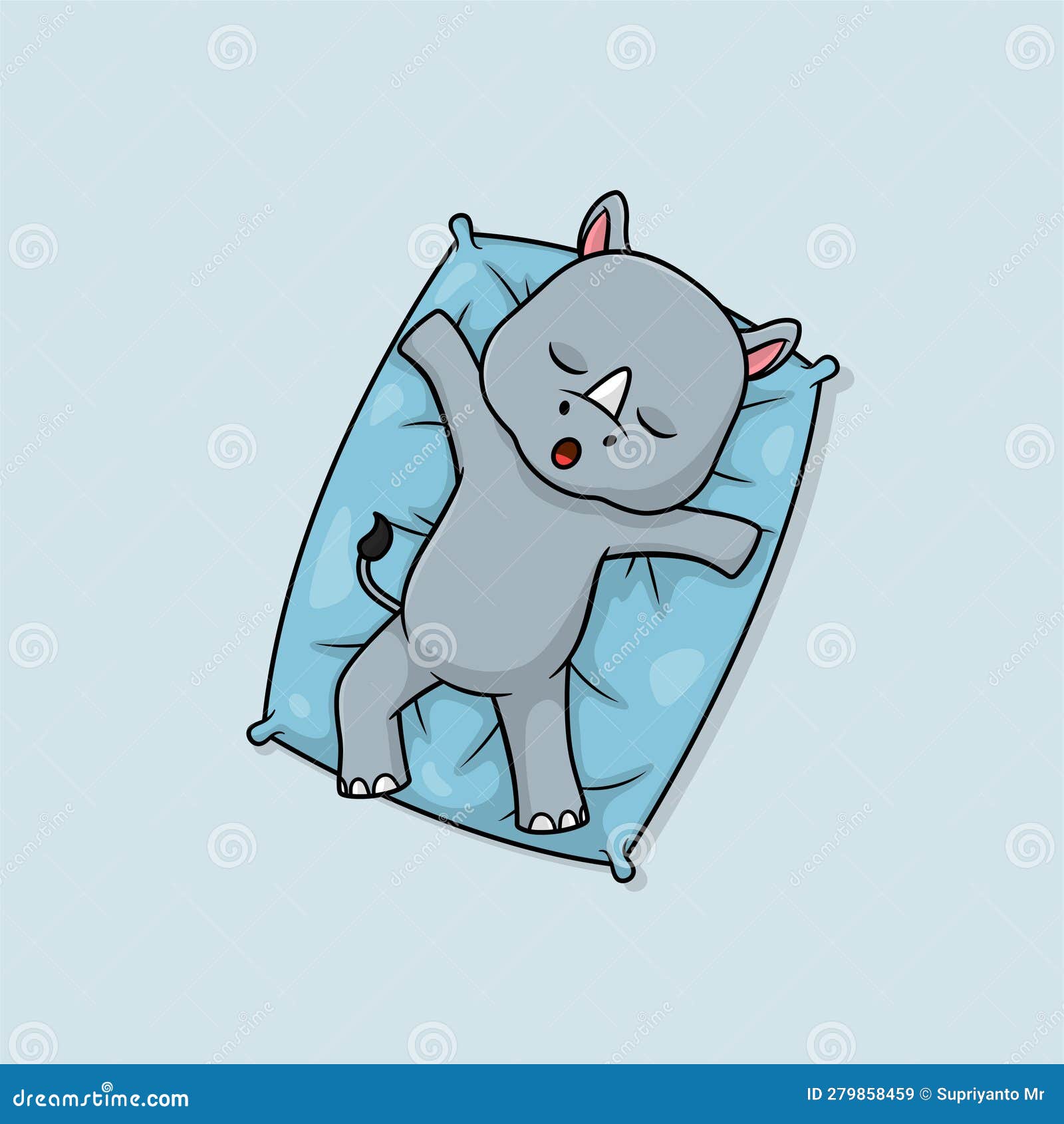 Cute Baby Rhino Cartoon Sleeping on Pillow Flat Vector Icon ...