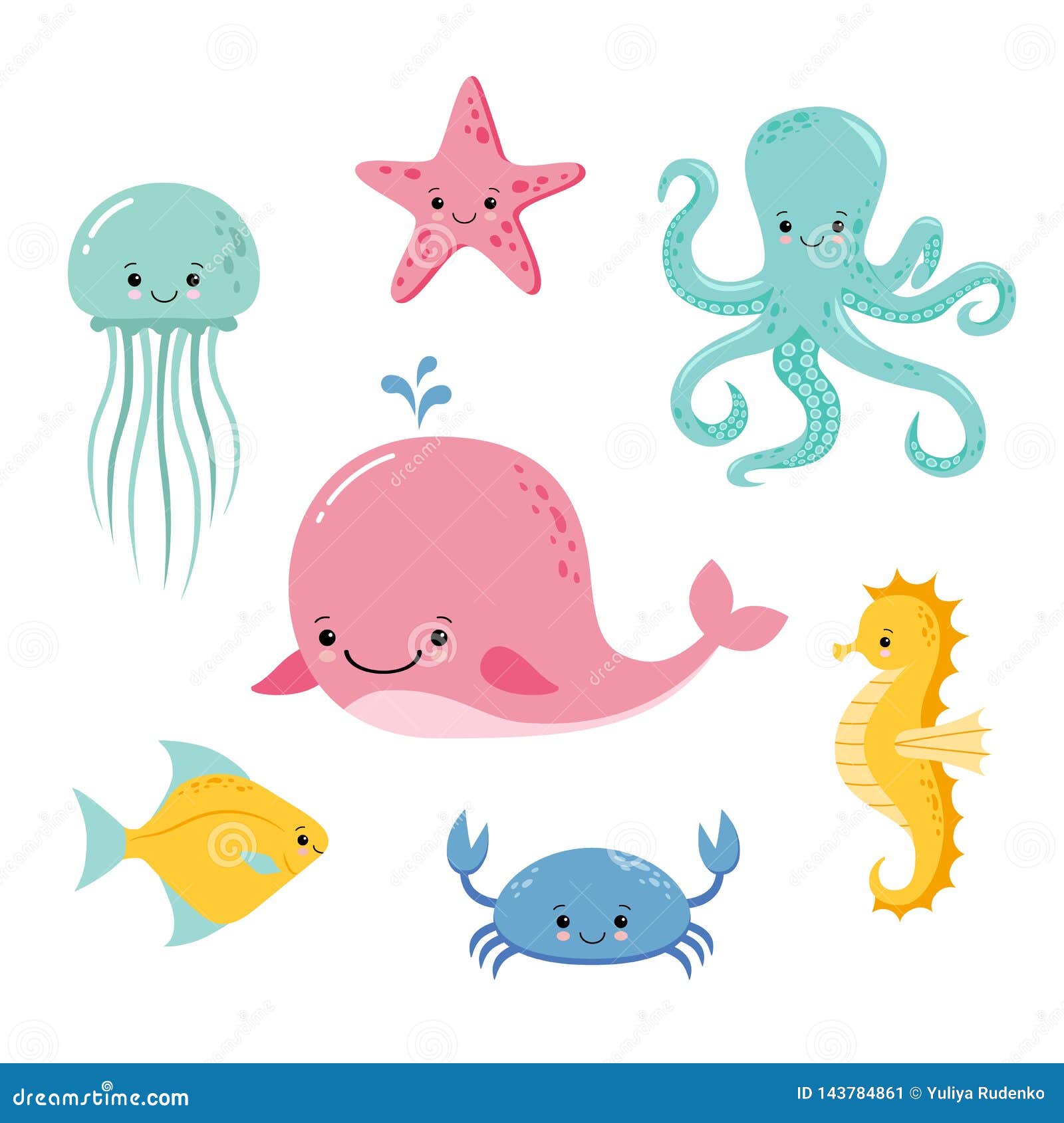 Cute Baby Sea Fishes. Vector Cartoon Underwater Animals Collection Stock  Illustration - Illustration of creature, isolated: 143784861