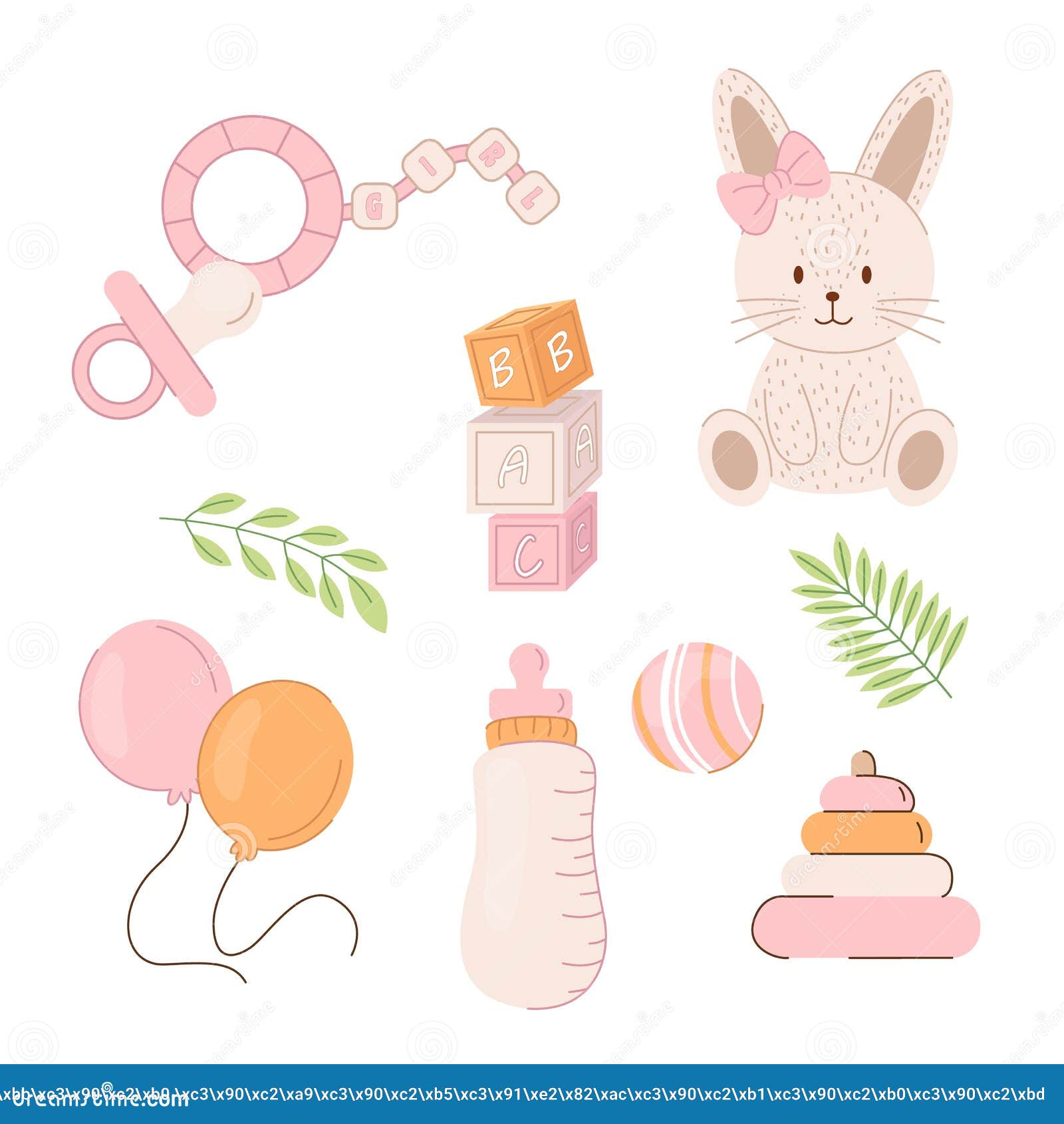 Cute Baby Shower Elements Set Stock Vector Illustration of child