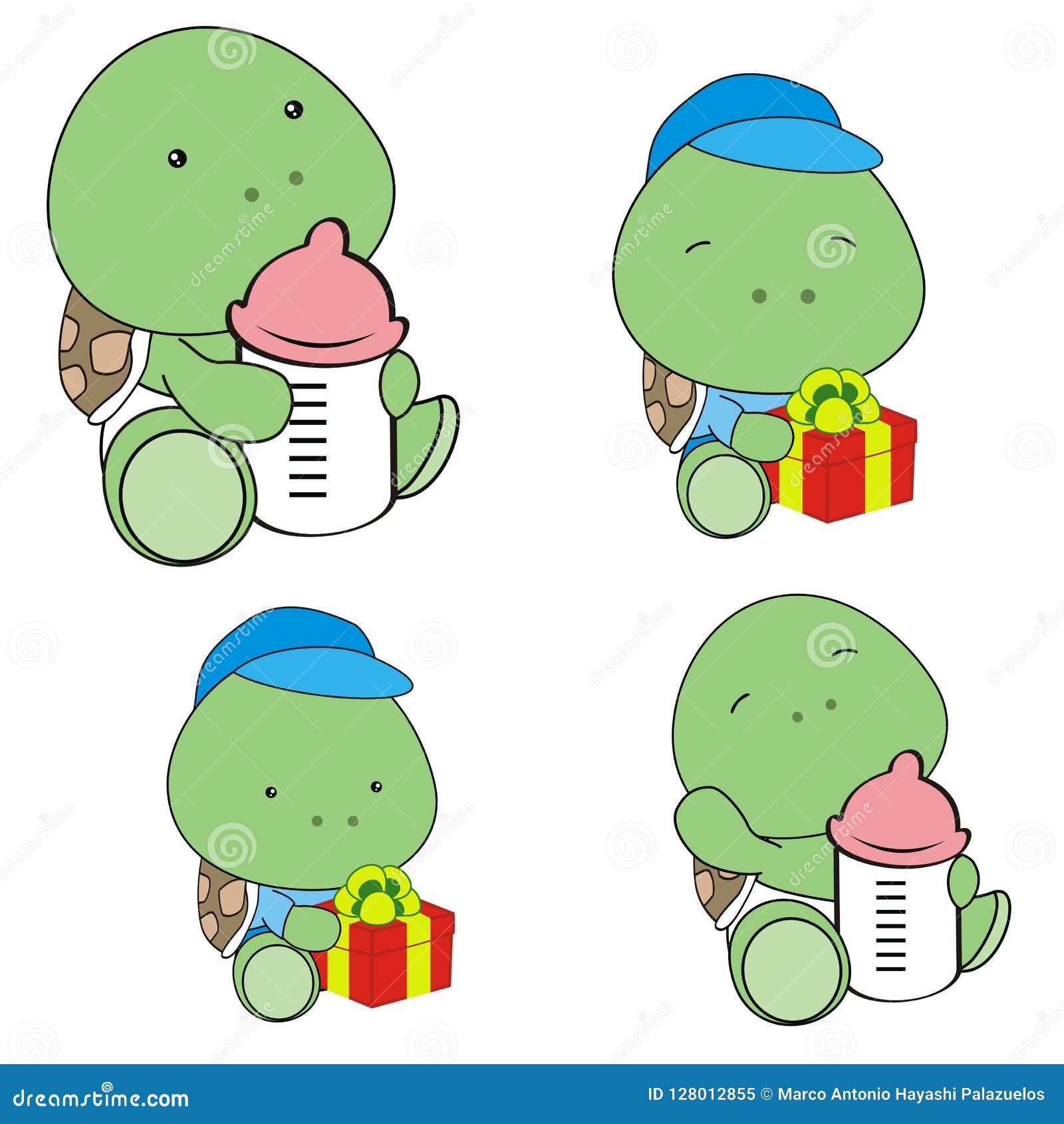 Download Cute Baby Turtle Cartoon Feeding Bottle Collection Stock Vector - Illustration of animal, vector ...