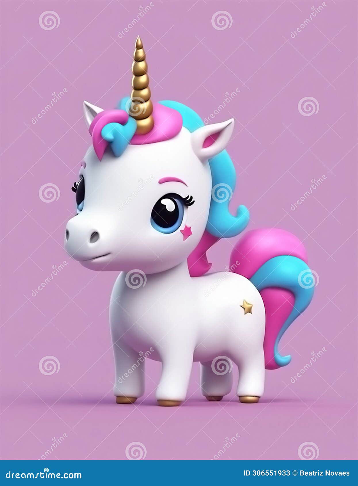 cute baby unicorn little animal 3d rendering cartoon character