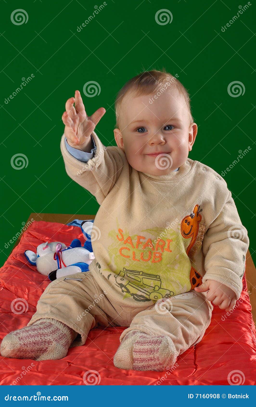 Cute Baby Waving Hand in Air Stock Photo Image of hand, cheerful 7160908