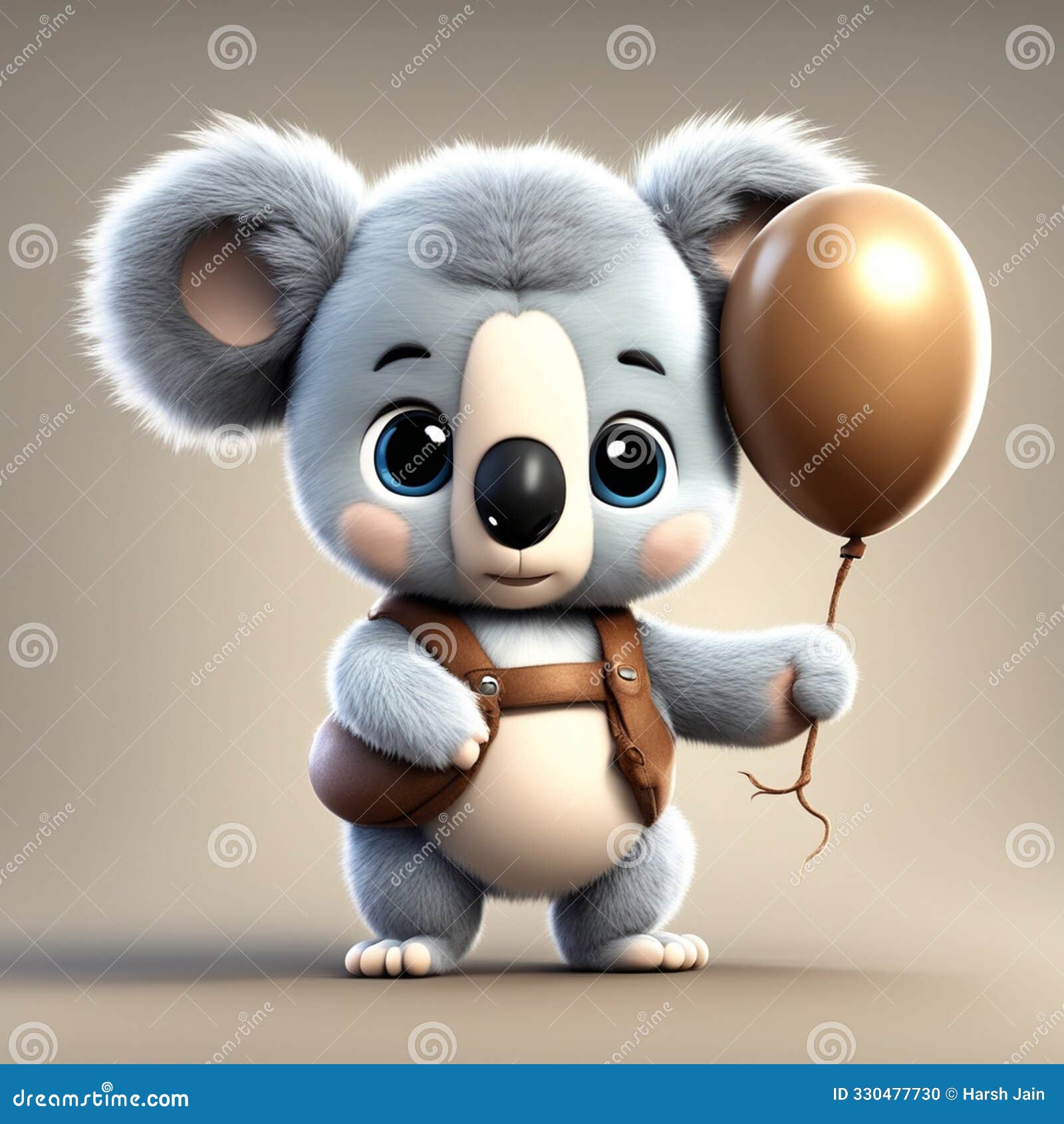 cute baby wearing koala costume with wood balloon cartoon  icon 