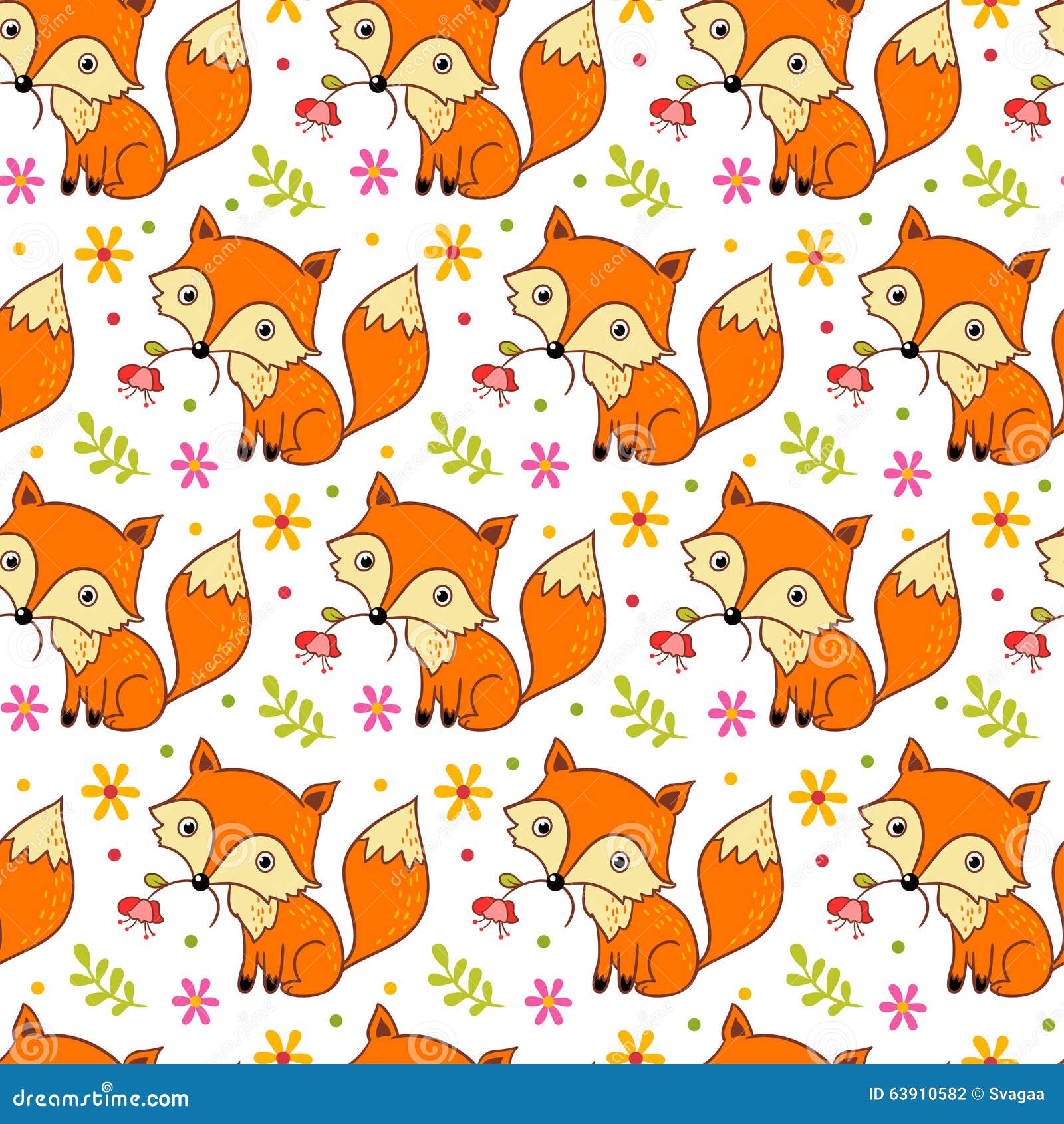  Cute  Background With Cartoon  Fox  And Flowers Stock 